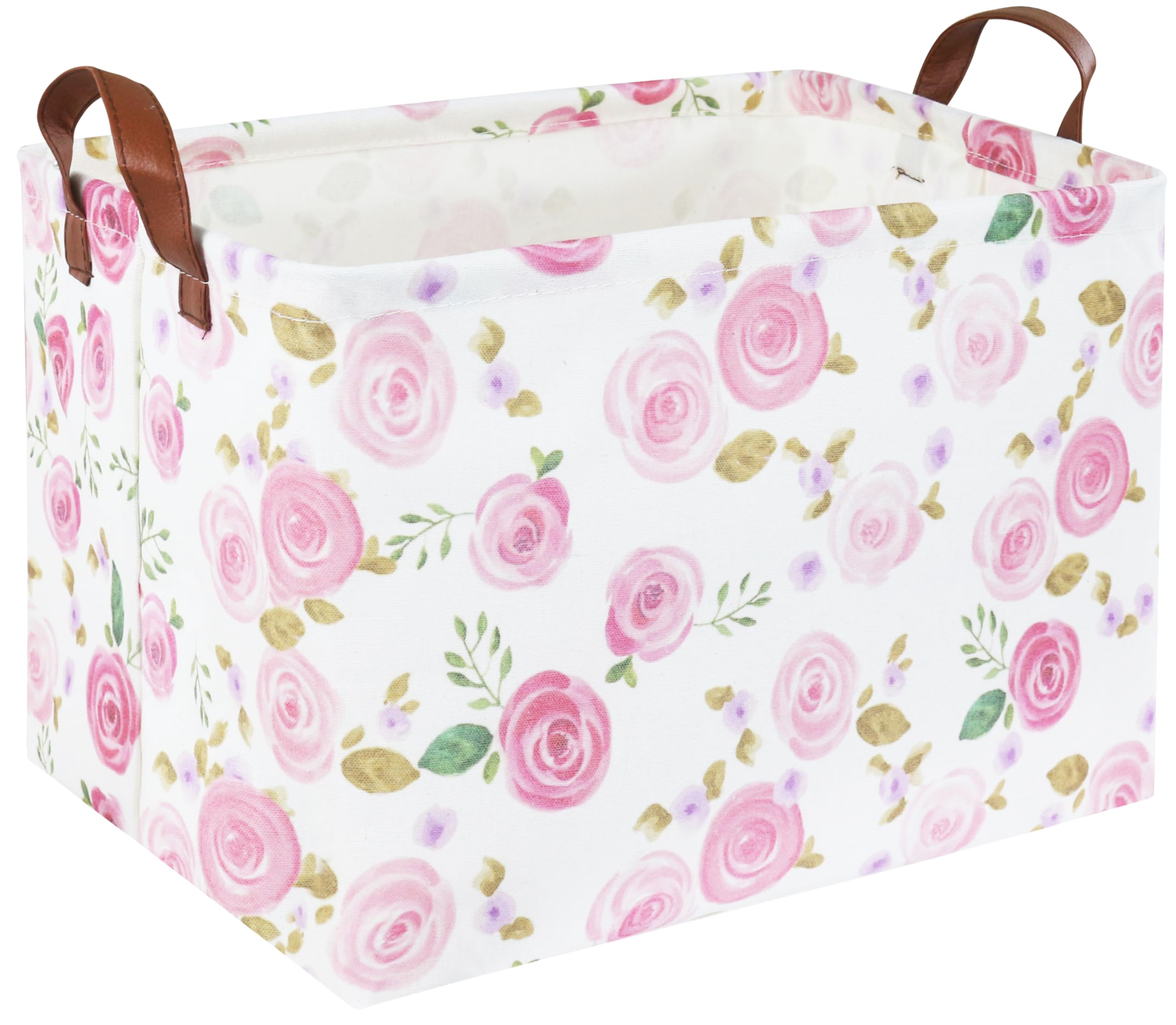 Rose Pink Baby Storage Basket - Nursery Organizer for Girls, Rectangular Toy Bin & Bookshelf Decor - Perfect for Baby Room, Playroom & Kids Bedroom Organization (Pink Rose)