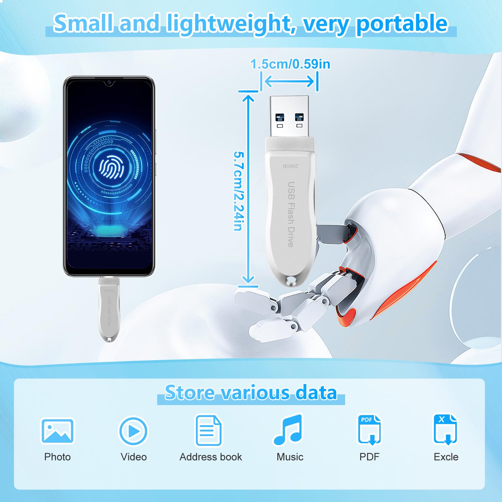 256GB USB C Flash Drive for Android, iPhone, iPad & Computer - High-Speed Photo Storage Thumb Drive - Silver (DEZOBYTE) - Perfect for Backing Up Photos, Videos & Files on Travel, Work & School