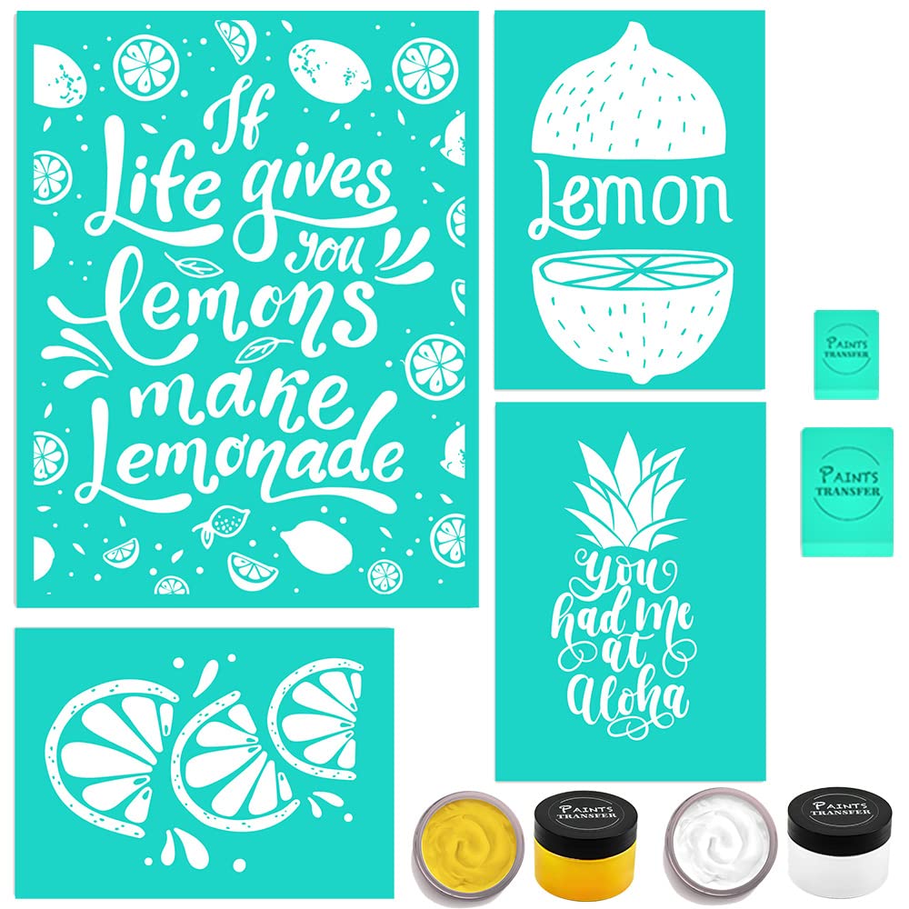 PAINTS TRANSFER Chalk Stencils - Self Adhesive Washable Reusable Mesh Stencils for Chalk Paste & Silk Screen (4+4 Kit) - Perfect for DIY Crafts, Home Decor, and Chalkboard Art Projects