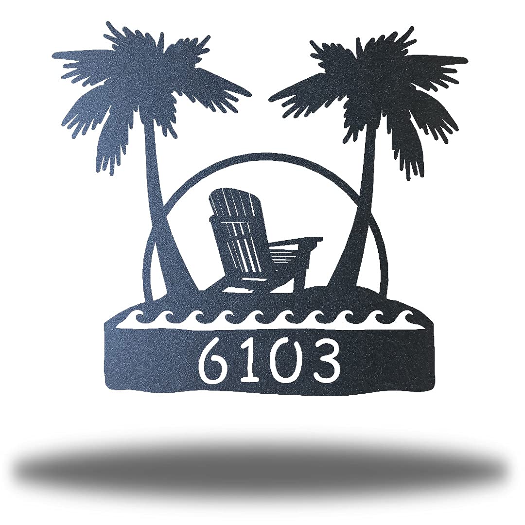 Riverside Designs Coastal Beach Address Sign - 30 Inch Black Metal Wall Art for Home, Porch, or Garden Decor