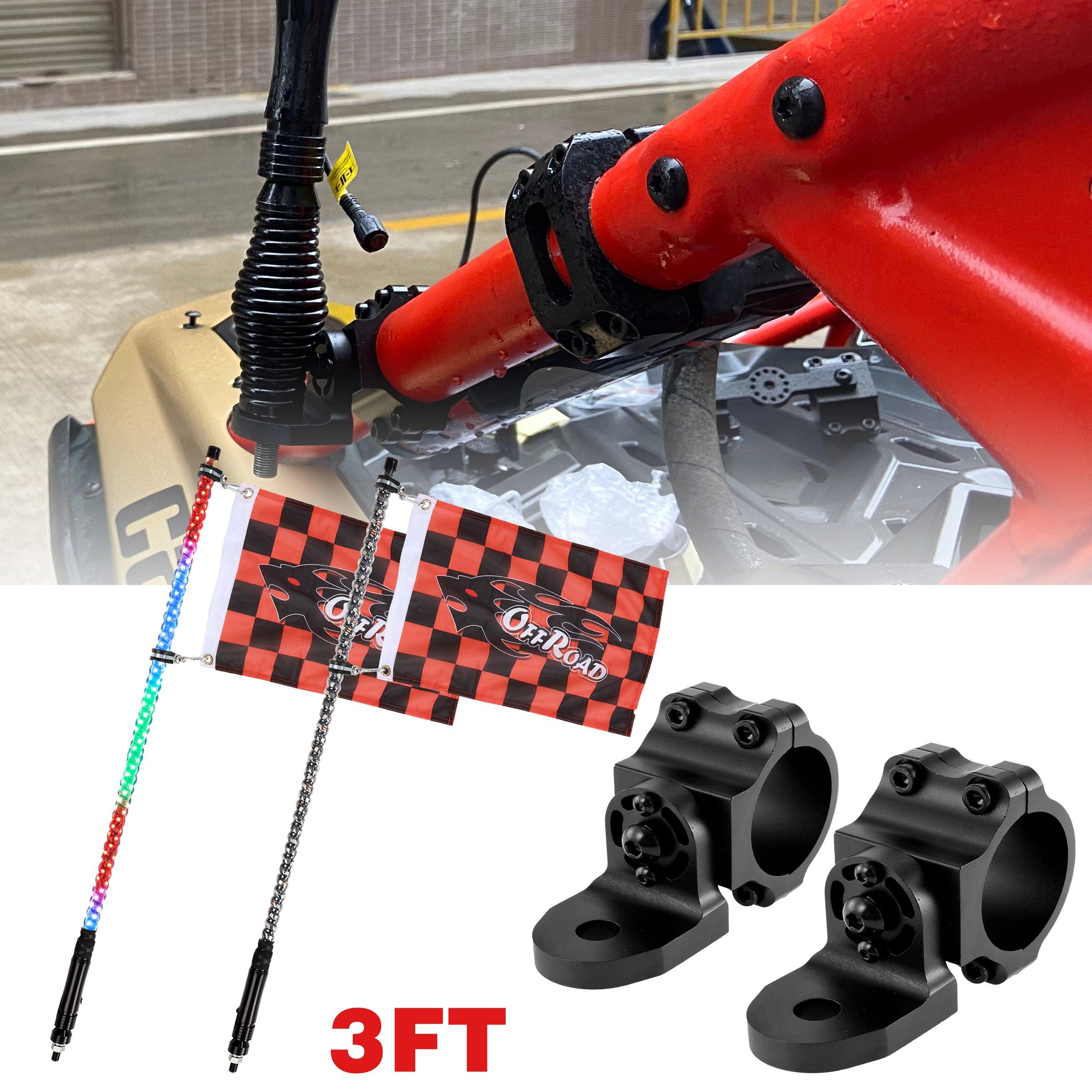 3FT/4FT LED RGB Whip Lights with Bluetooth & Remote Control - Universal Black Flagpole Mount for UTVs (Fits 1.75