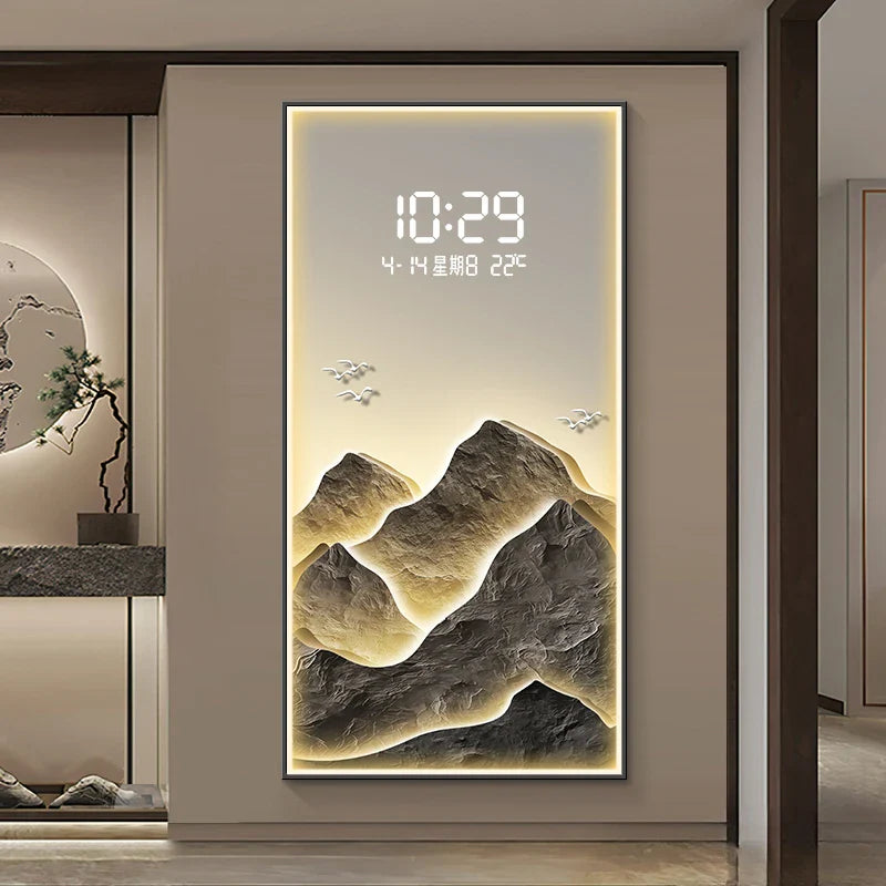 Digital Mountain Scenery Wall Clock - Silent Non-Ticking Modern Decor for Living Room, Bedroom & Office - Perfect for Nature Lovers & Home Décor