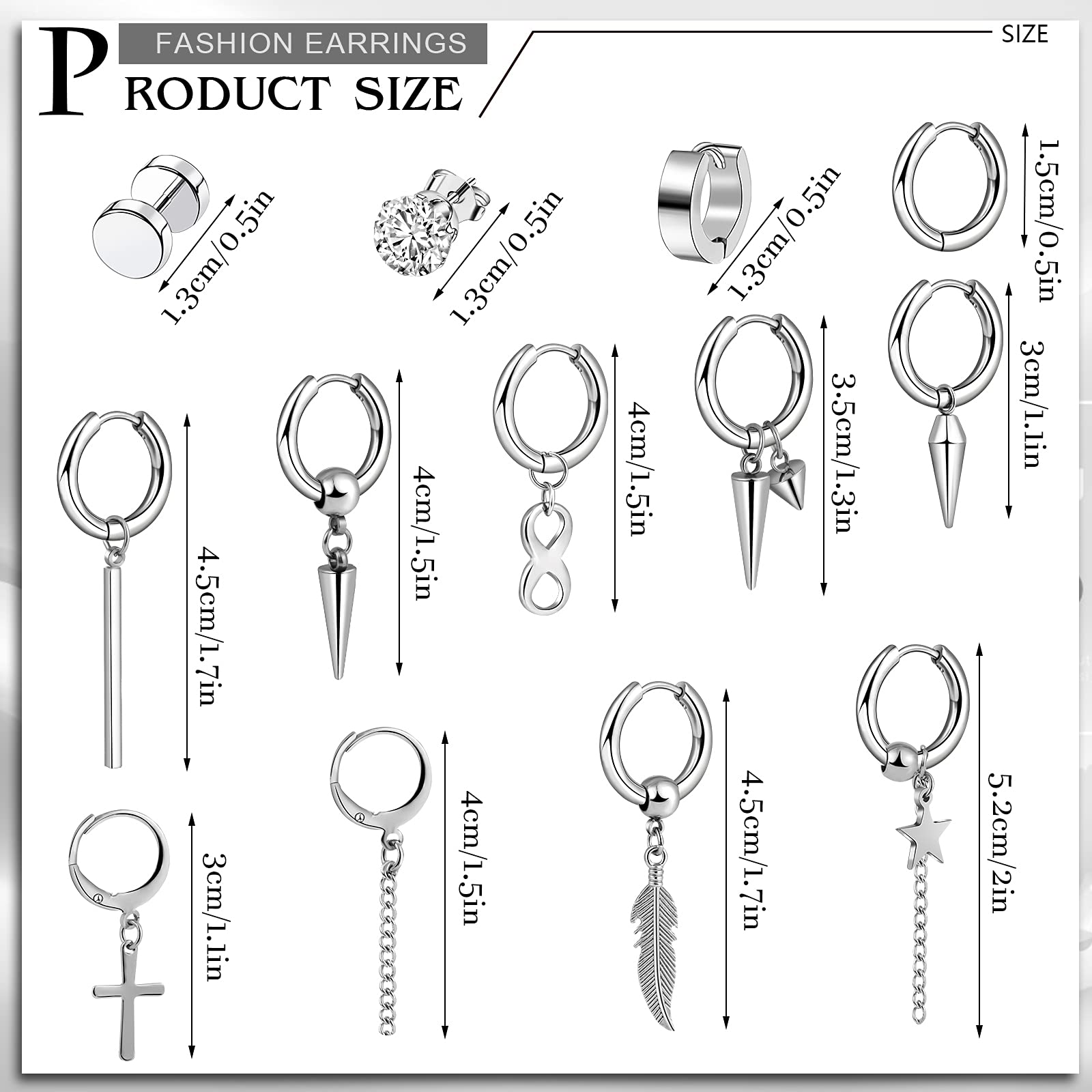 24-Piece Stainless Steel Cross Hinged Hoop Dangle Earrings for Men & Women - Trendy Unisex Jewelry for Parties, Gifts & Everyday Wear