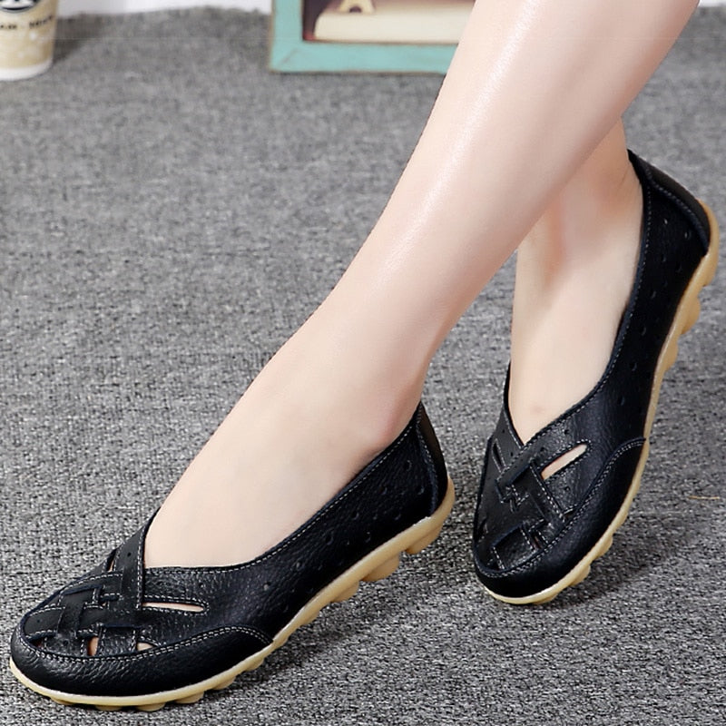 Breathable Leather Flat Shoes for Women - Comfortable & Stylish Loafers for Casual Wear, Office & Walking