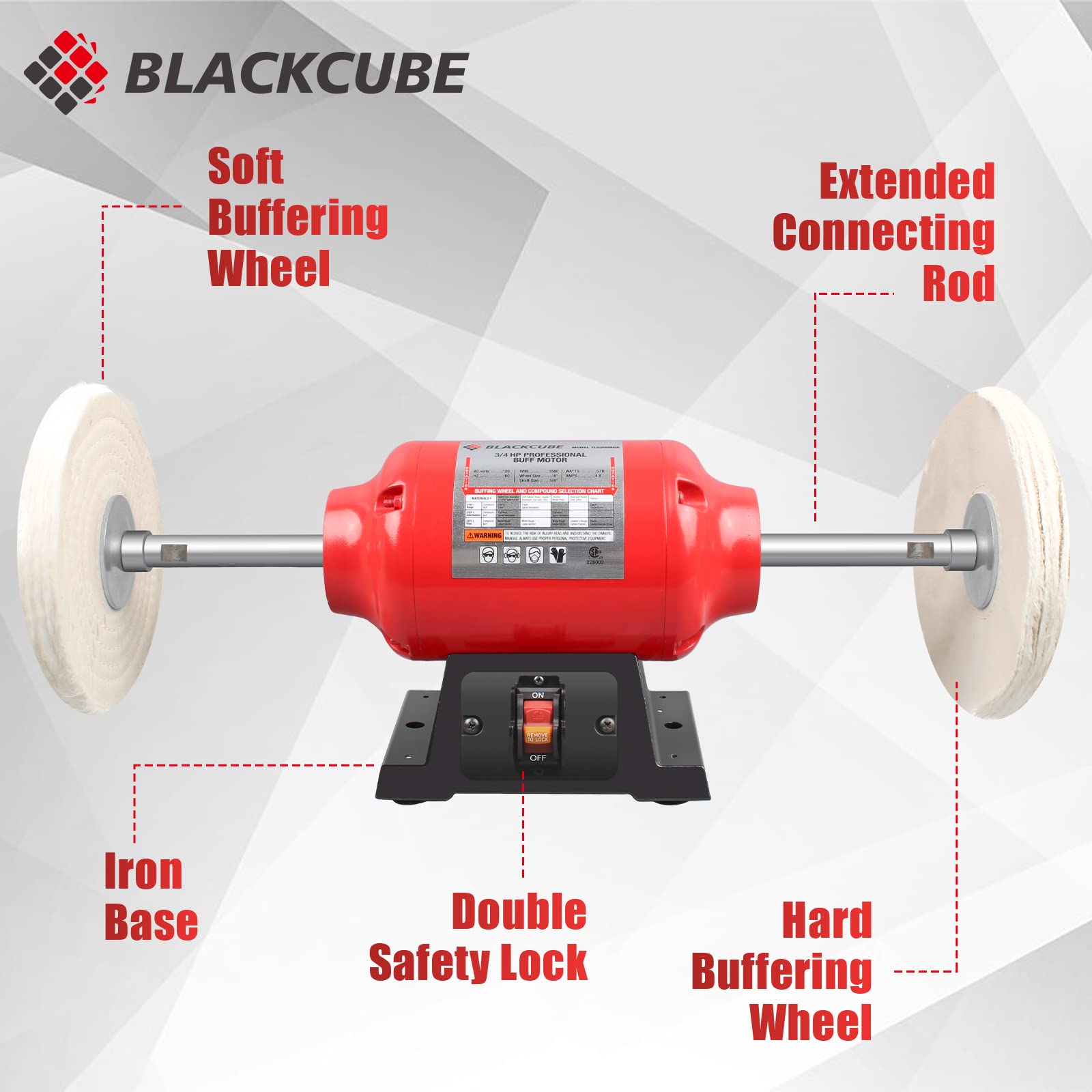 BLACKCUBE 8 Inch Bench Buffer Polisher Motor with Dual Buffering Wheels - Benchtop Polishing Machine for Jewelry, Metal, Wood & Plastic - Perfect for Knife Sharpening & DIY Projects (Workshop, Jewelry Making, Metal Finishing)