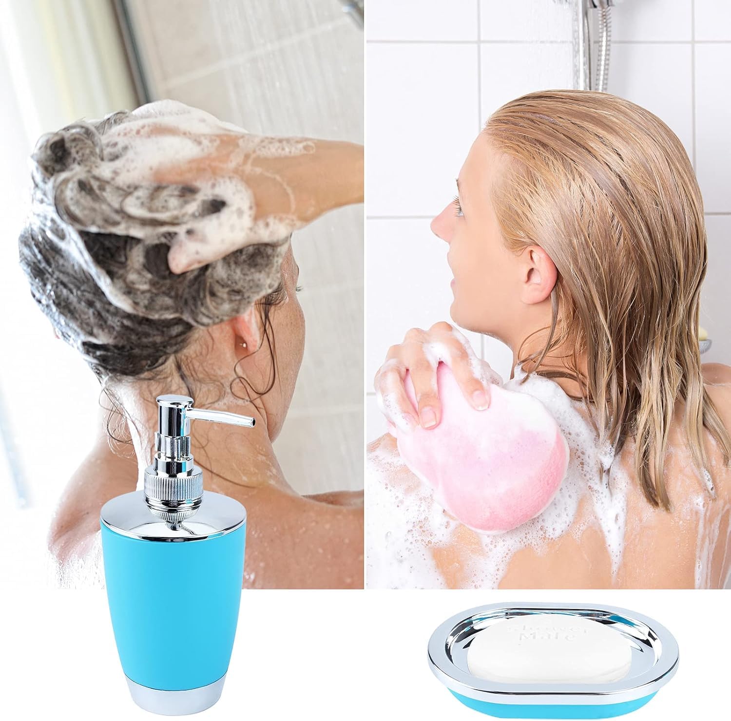 6-Piece Blue Plastic Bathroom Accessories Set - Includes Soap Dispenser, Toothbrush Holder, Trash Can, Soap Dish, Toothbrush Cup & Lotion Bottles - Perfect for Bathroom Organization & Home Decor