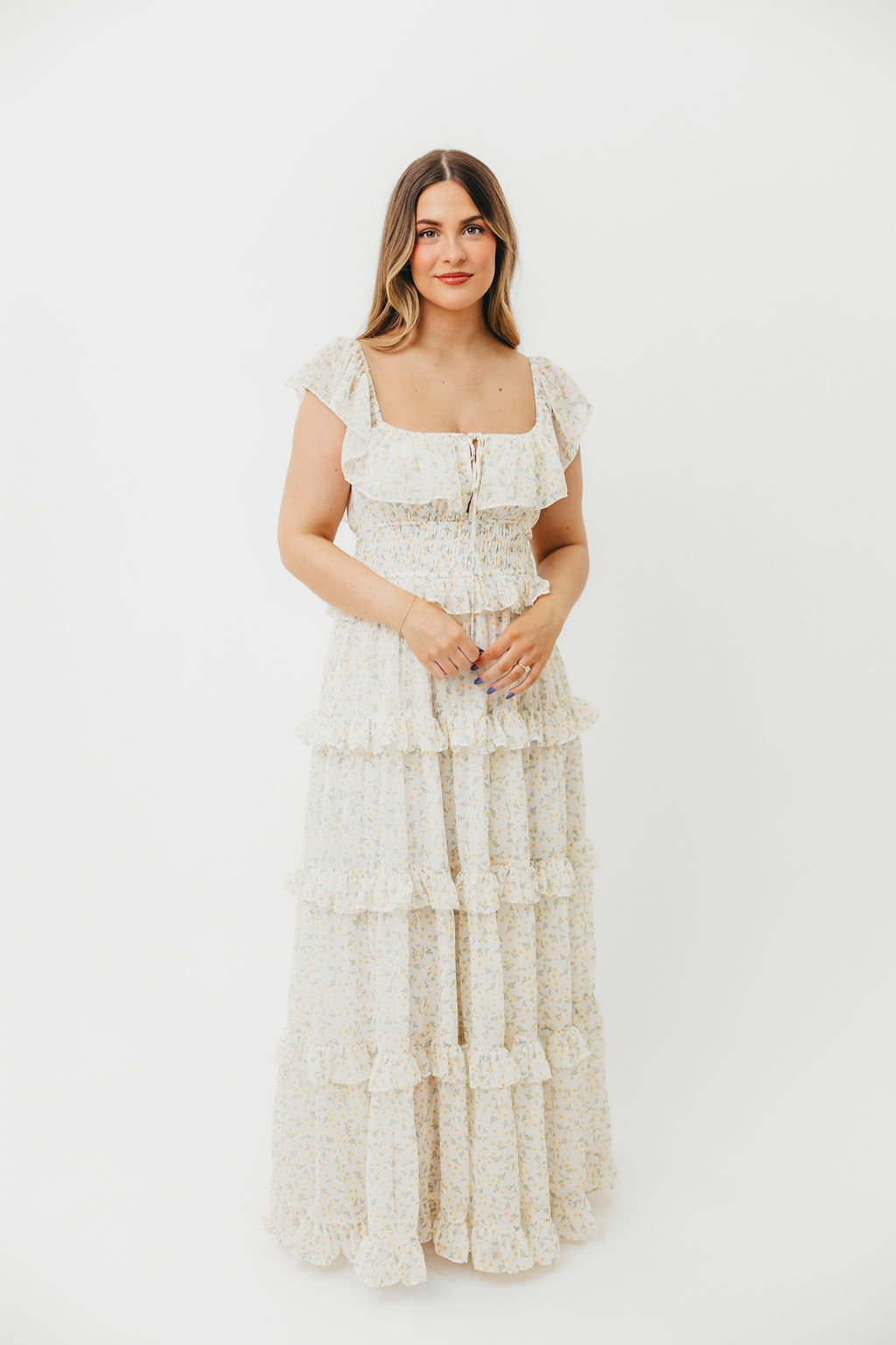 Astrid Ruffle Detail Maxi Dress - Yellow Floral Maternity Dress for Pregnancy | Bump Friendly, Comfortable & Stylish for Baby Showers, Maternity Photos & Summer Occasions