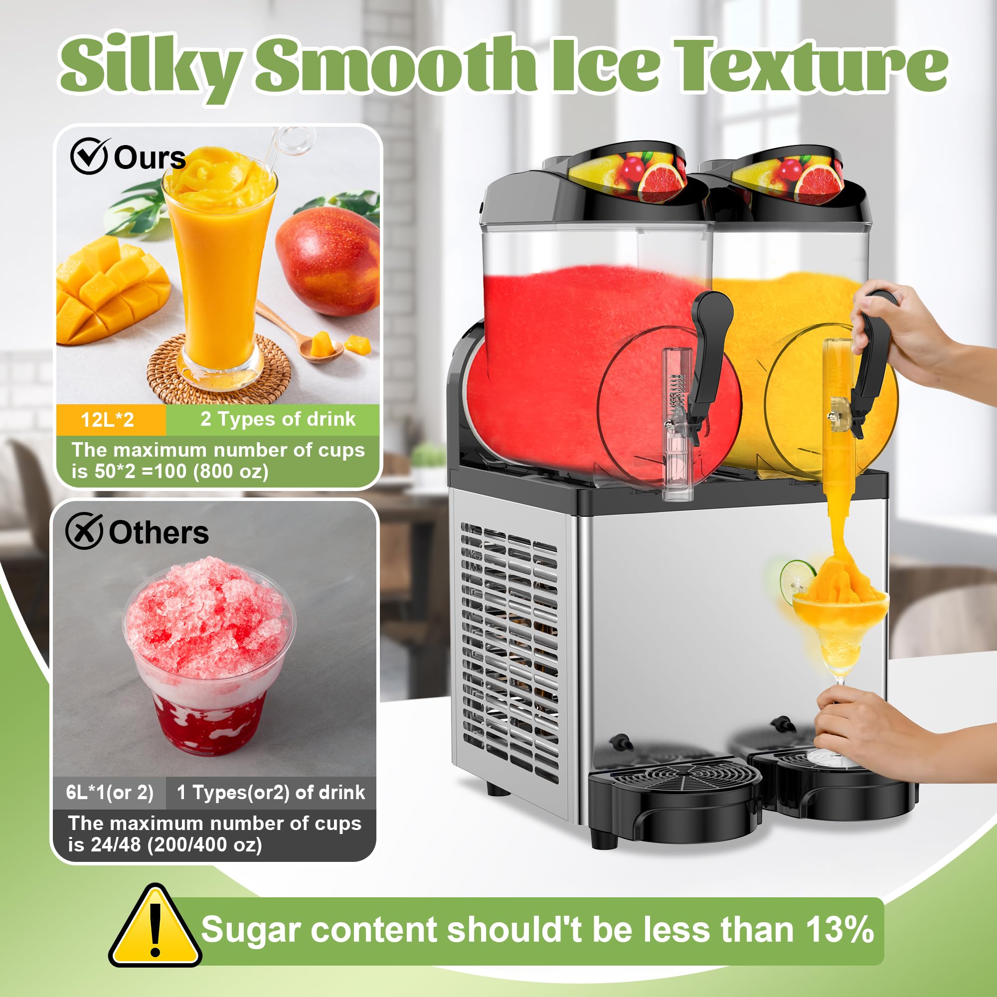 Commercial Slushie Machine 12L x 2 Tank - 24L Frozen Drink Maker for Cocktails, Margaritas, Smoothies & Milkshakes | No Ice Needed | Perfect for Restaurants, Bars, Cafés & Party Events