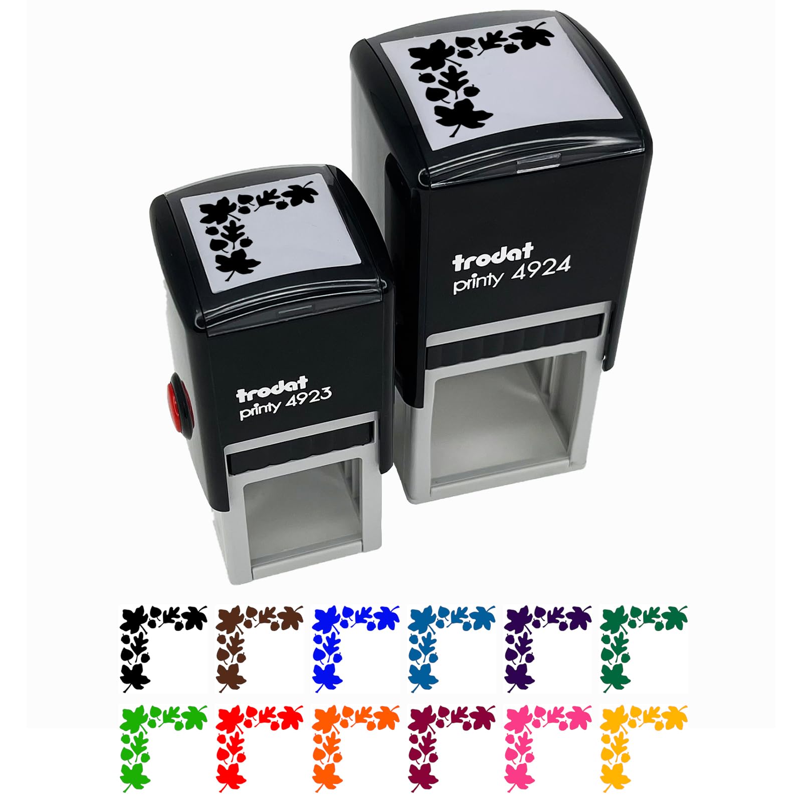 Fall Leaf Corner Acorns Thanksgiving Self-Inking Rubber Stamp - 1 Inch Small Red Ink Stamper for DIY Cards, Scrapbooking & Holiday Crafts