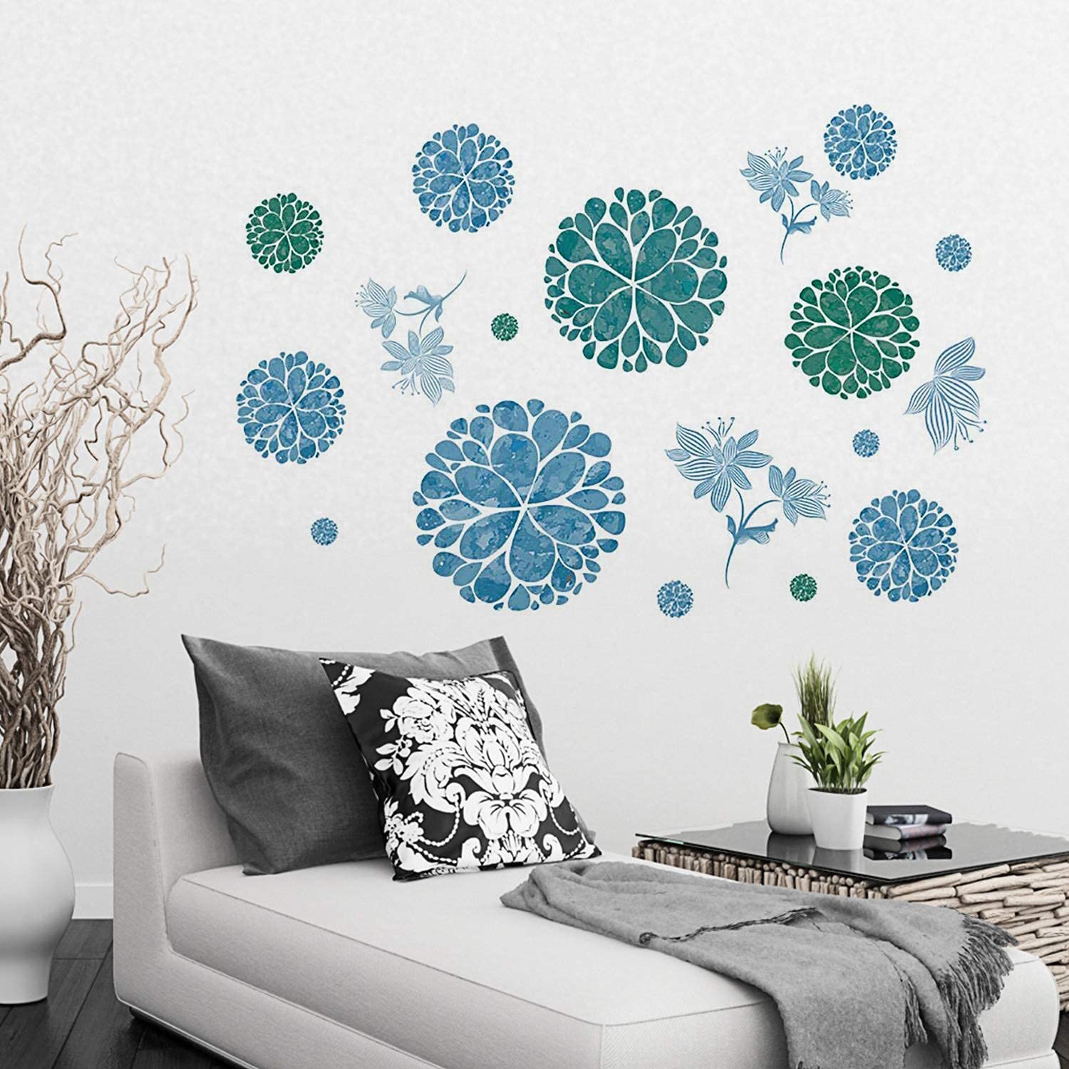 3D Blue Hydrangea Peel and Stick Wall Decal - Removable Flower Wall Sticker for DIY Home Decor | Girls Bedroom, Nursery, Living Room & Bathroom Wall Art | Perfect for Teens Room, Kids Room and Home Decoration