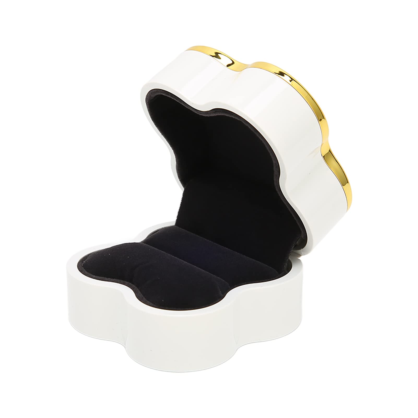 LED Lighted Ring Box with Four Leaf Clover Design - Soft Flocking Jewelry Display Gift Box for Wedding, Proposal, Engagement & Anniversary (White) | Perfect for Romantic Surprises, Wedding Proposals & Jewelry Presentation