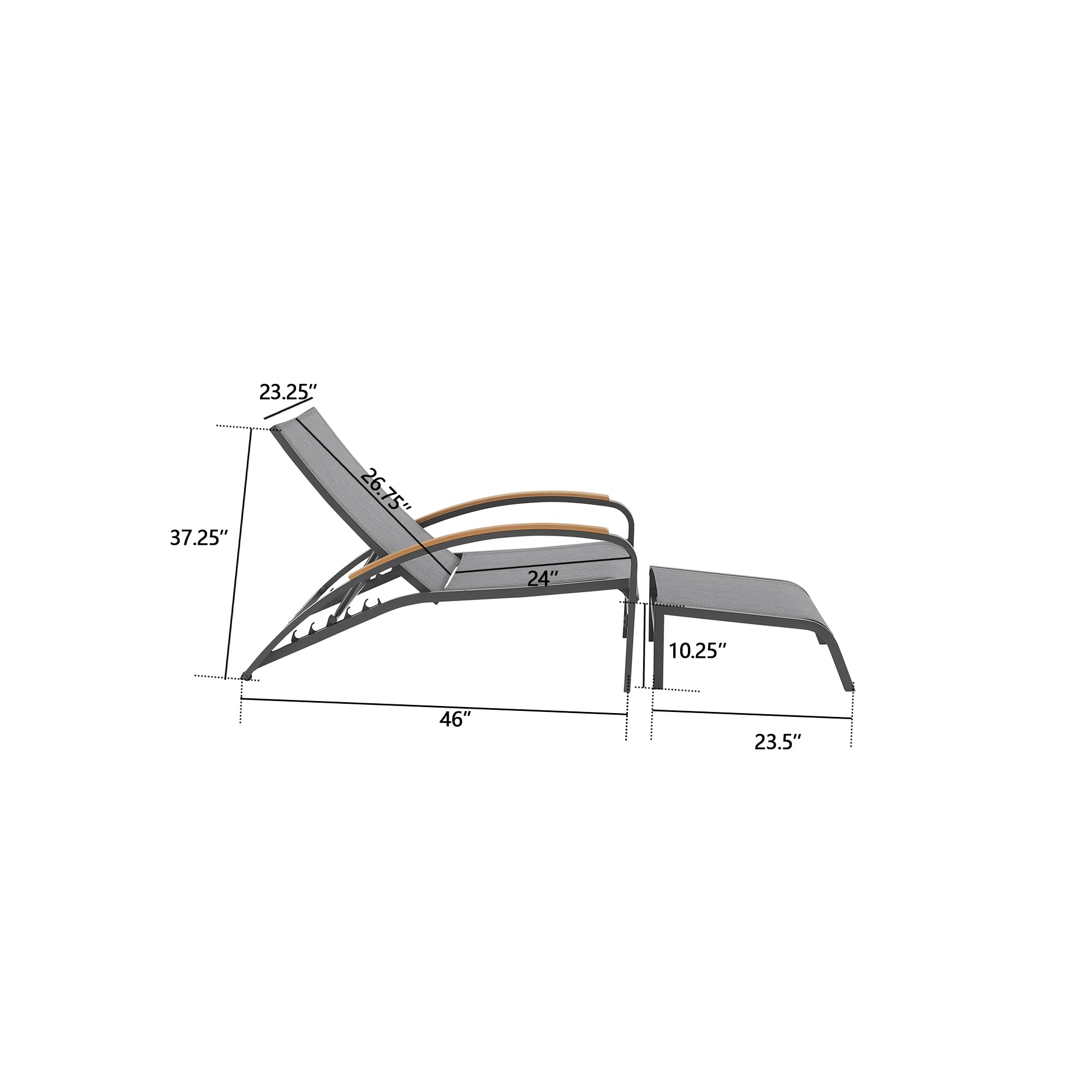 Ulax Outdoor Chaise Lounge Chairs Set of 2 - Aluminum Patio Furniture with Phifertex Fabric - Adjustable Reclining Poolside & Backyard Relaxation