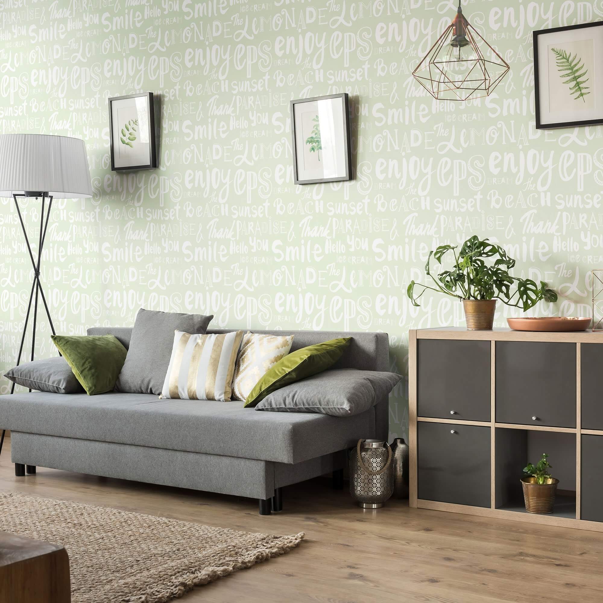 Green Handwriting Peel and Stick Removable Wallpaper for Teens - Self-Adhesive Decorative Wall Covering for Bedrooms, Dorm Rooms & Study Spaces