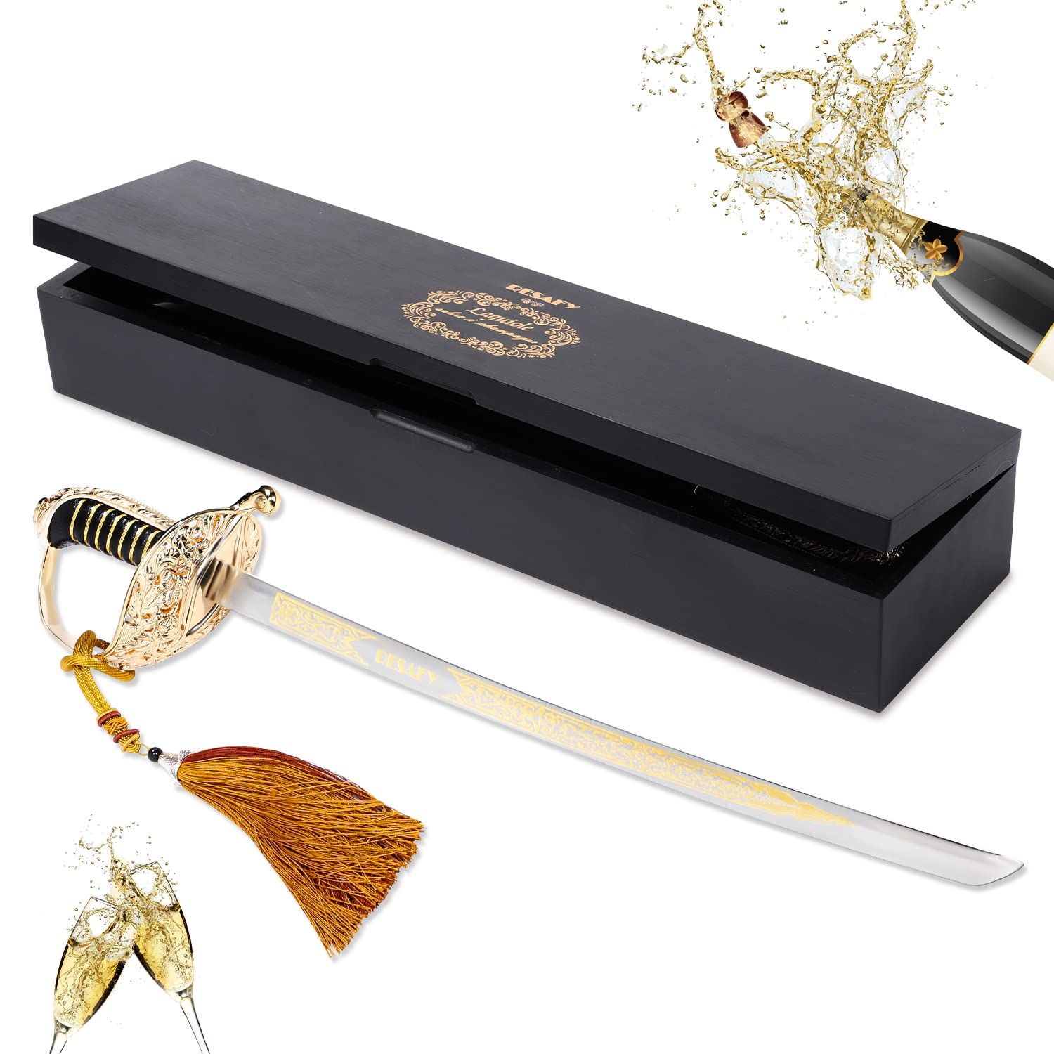 Resafy Champagne Saber - Gold Handle Champagne Sword & Opener with Gift Case - Perfect for Weddings, Parties & Celebrations - Elegant Bottle Opening Tool for Special Events & Gifts