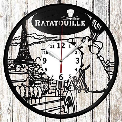 Ratatouille Vinyl Record Wall Clock - Unique Handmade Home Decor, Original Gift for Disney Fans, Kitchen & Living Room Art (Black)