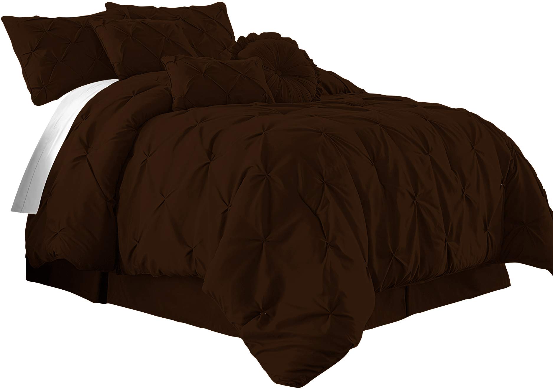 Premium 100% Egyptian Cotton 7-Piece Pinch Pleat Pintuck Comforter Set - 800 Thread Count Luxury Bedding (Full Size, Chocolate Brown) for Master Bedroom, Guest Room & Hotel Style Decor
