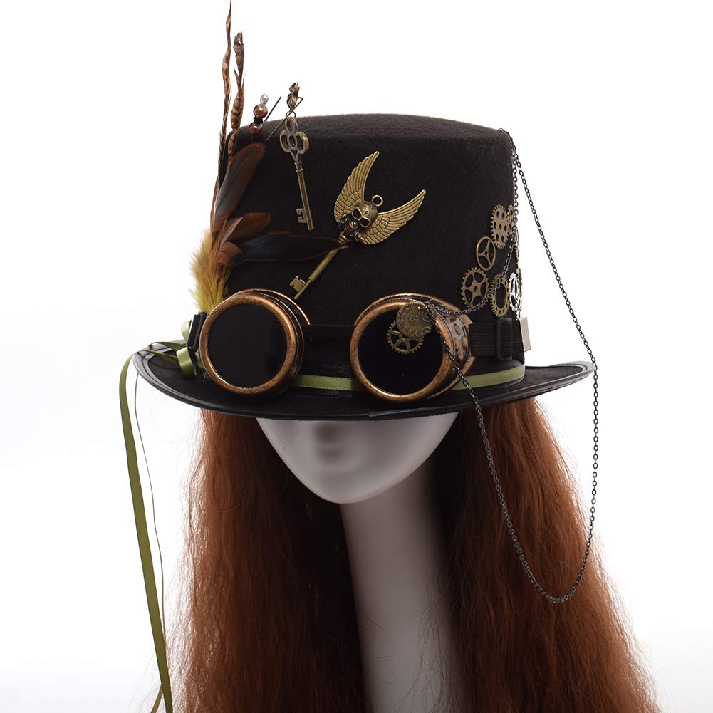 GRACEART Steampunk Top Hat with Goggles for Men & Women - Victorian Style Costume Accessory for Cosplay, Halloween, and Themed Parties