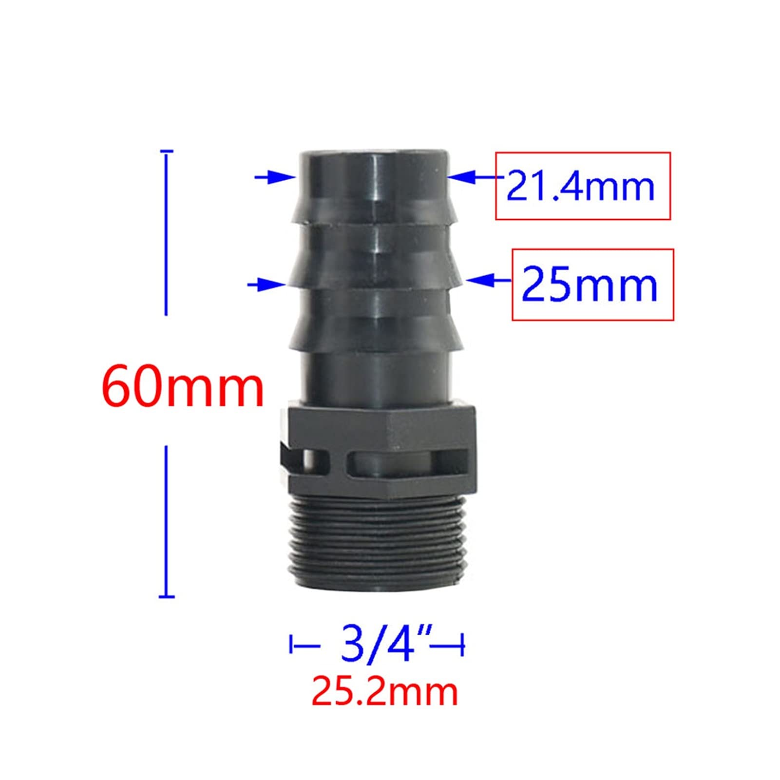 50mm 16mm 20mm 25mm 32mm Plastic Garden Hose Adapter - 1/2