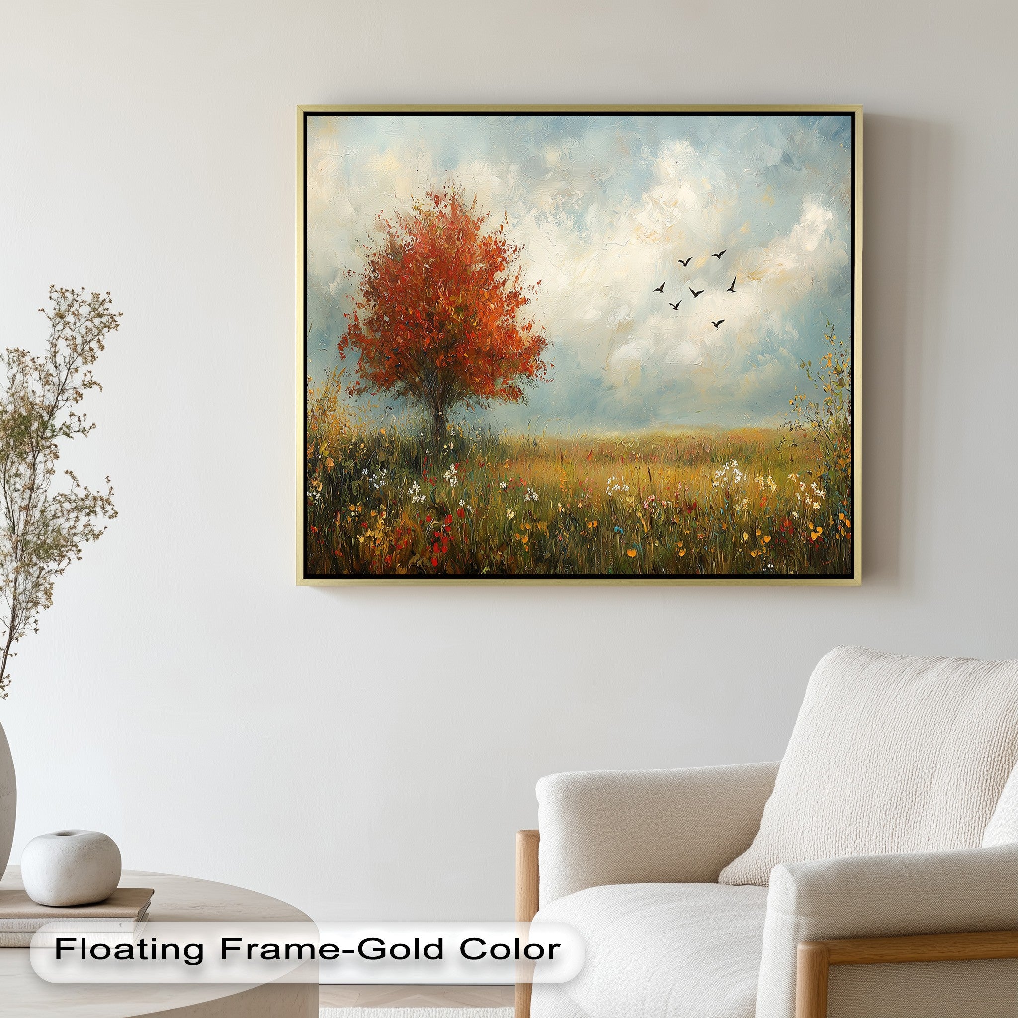 Autumn Serenity Tree Landscape Oil Painting - Handmade Canvas Art for Living Room, Bedroom & Office Wall Decor