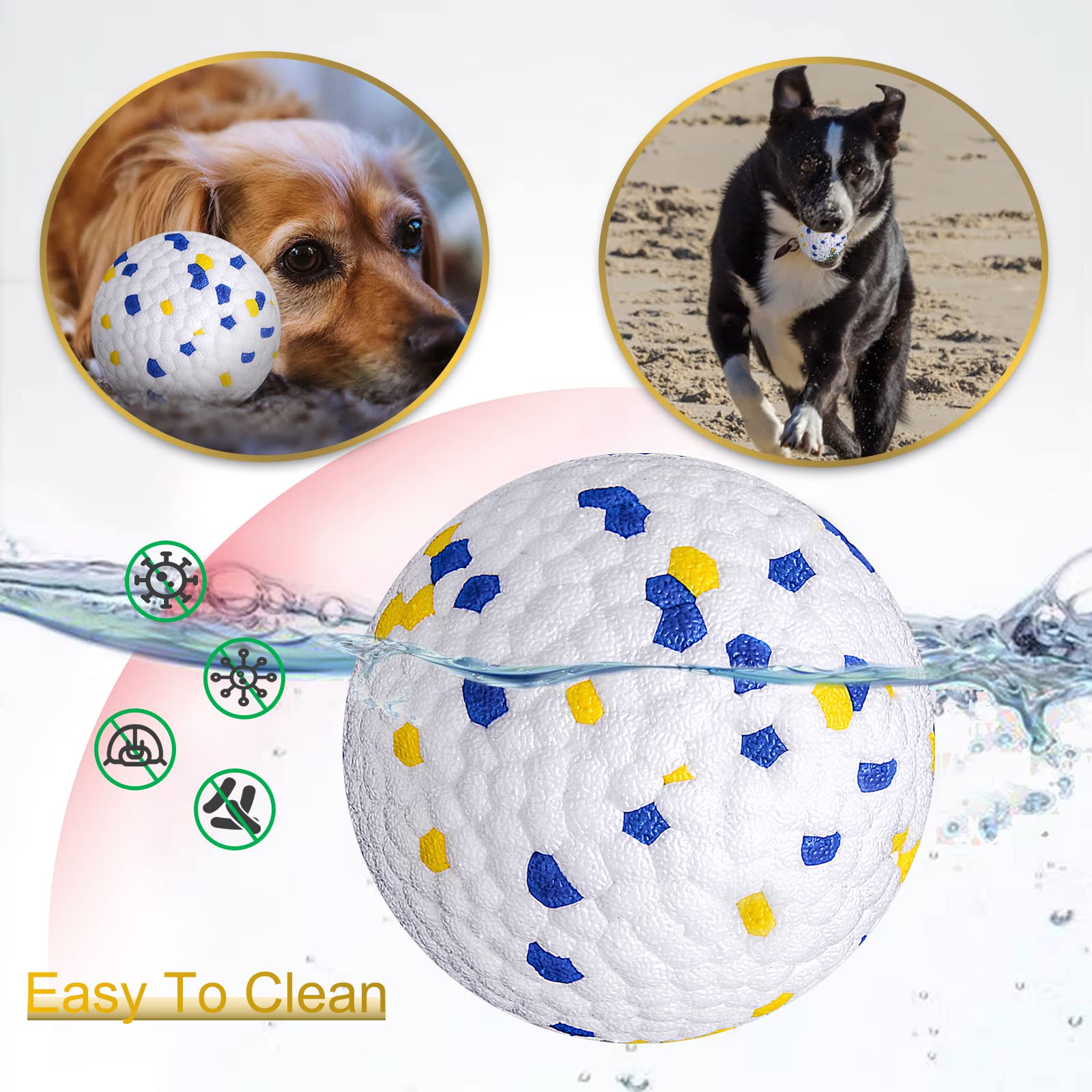 Durable Interactive Dog Ball Toy for Medium & Large Dogs – Aggressive Chewer Proof, Training & Exercise Chew Toy – Blue & Yellow Molar Balls (3-Pack) – Perfect for Fetch, Training & Dental Health