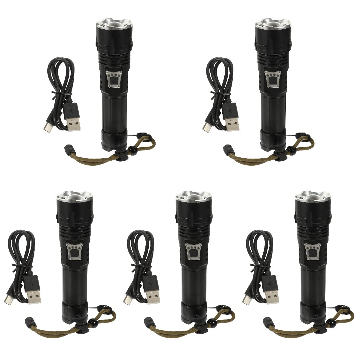 5-Pack Rechargeable LED Flashlight Set - Waterproof, Adjustable Zoom, Portable for Camping, Hiking & Emergency Use