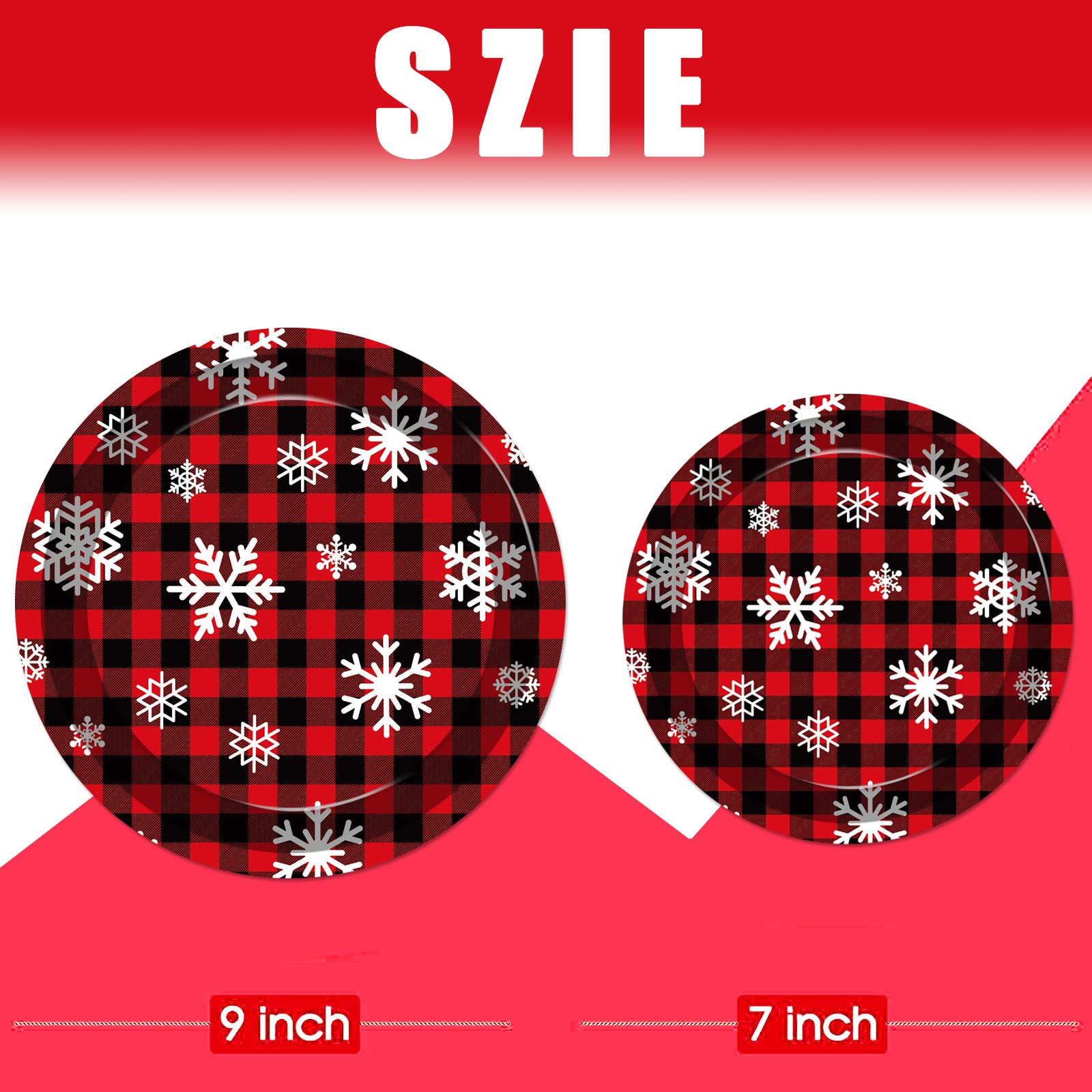 48PCS Christmas Paper Plates - Red & Black Buffalo Plaid Holiday Dinnerware Set (9