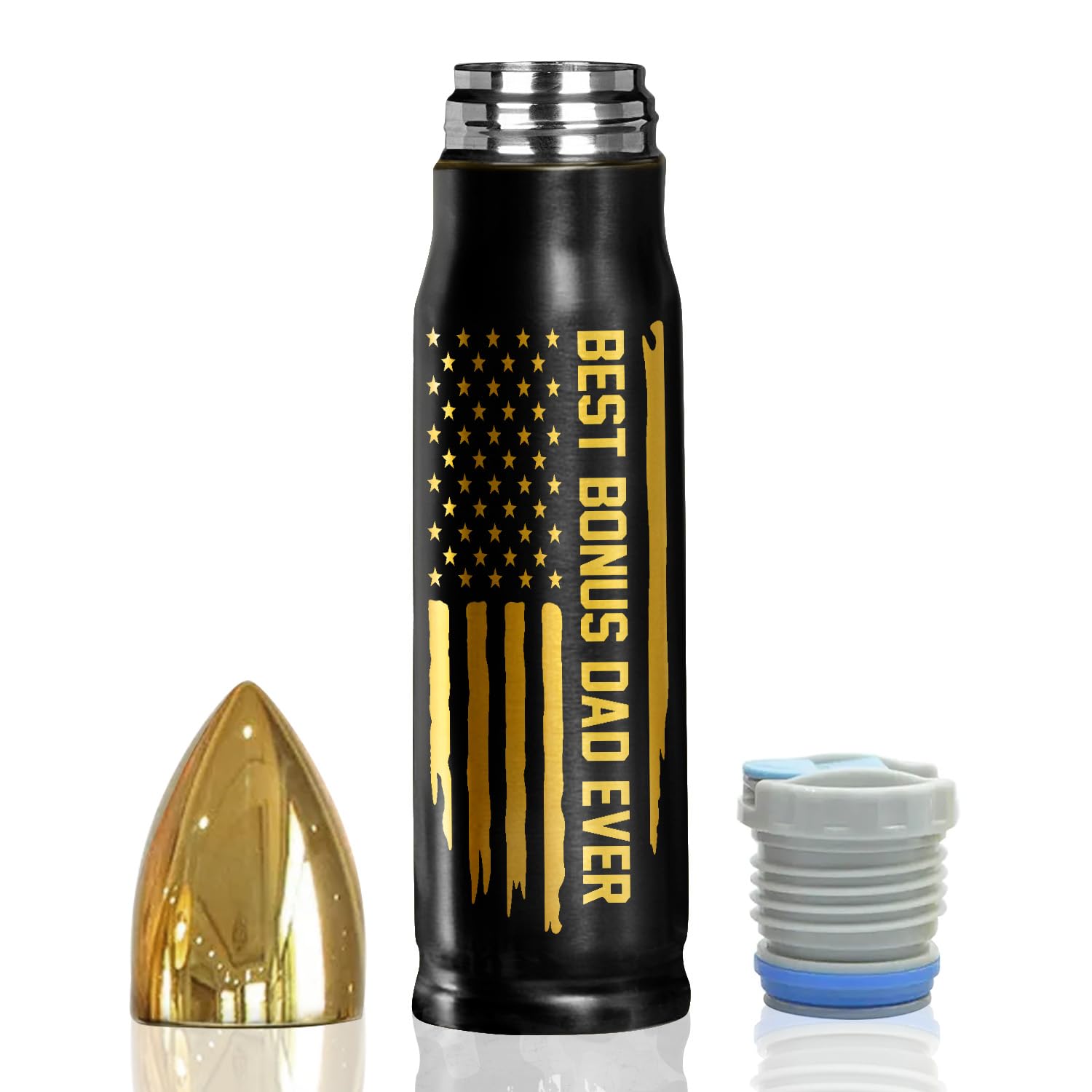 Best Bonus Dad Ever 17oz Stainless Steel Black Bullet Tumbler - Insulated Travel Mug for Step Dad - Perfect Father's Day, Birthday & Christmas Gift from Daughter or Son - Great for Office, Gym & Outdoor Activities