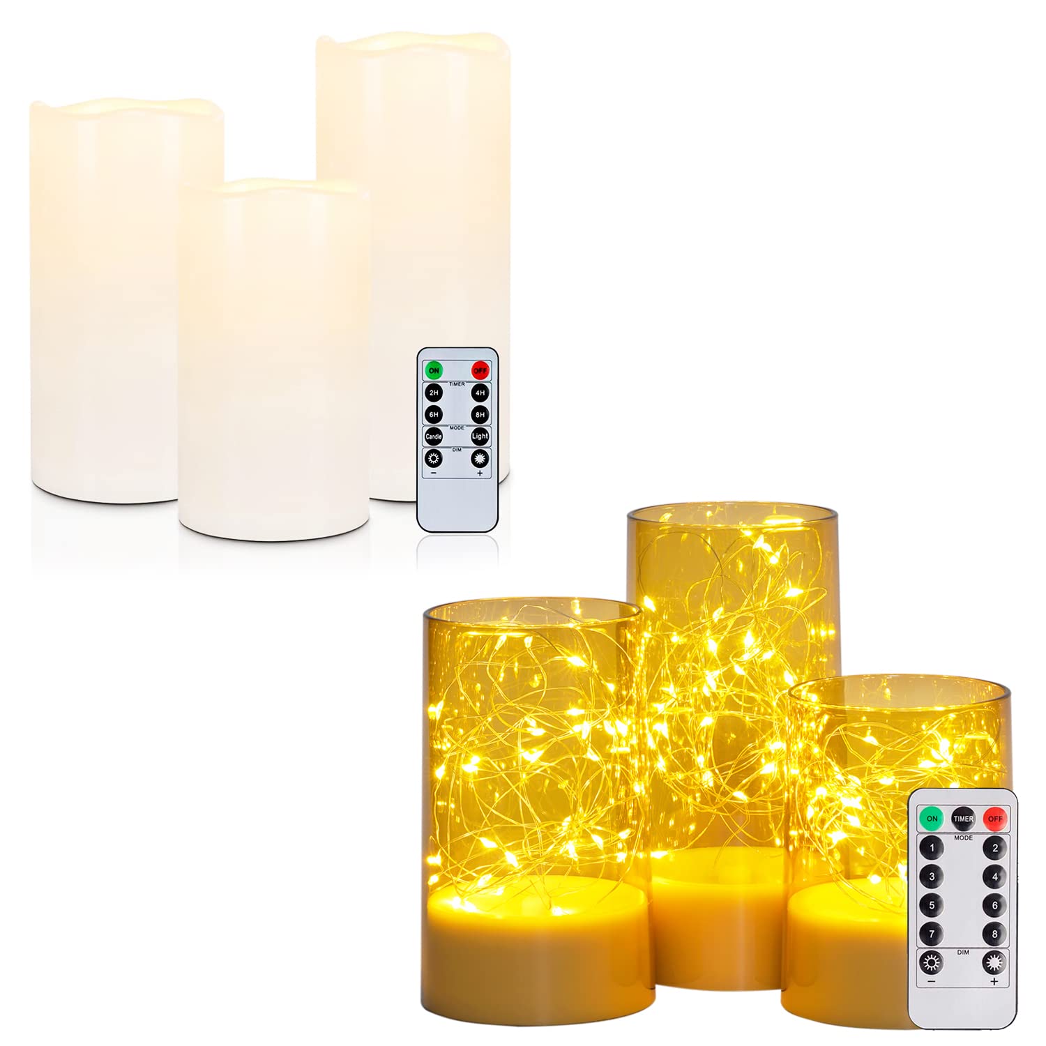Homemory 6-Pack Waterproof Flameless LED Candles for Outdoor Use - Battery Operated Flickering Pillar Candles with Remote Control & Embedded String Lights - Perfect for Patio, Garden, Wedding, and Holiday Decorations