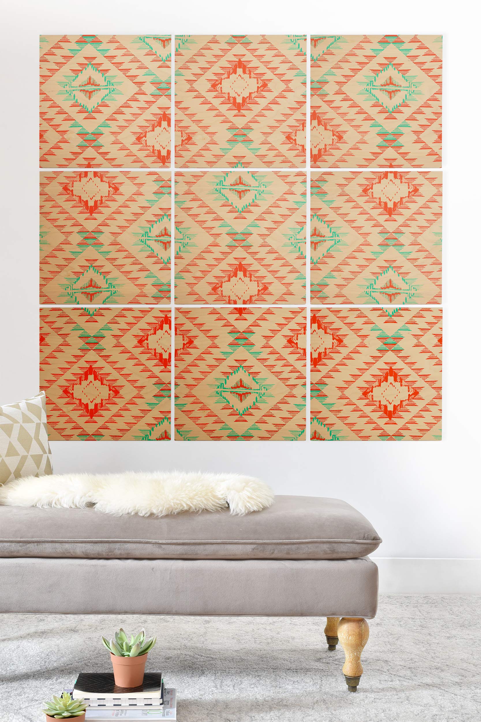 Southwest Wood Wall Mural - 4' x 4' Red Tribal Pattern Tile State Art | Society6 | Perfect for Boho Home Decor, Living Room Accent Wall & Southwestern Style Interiors