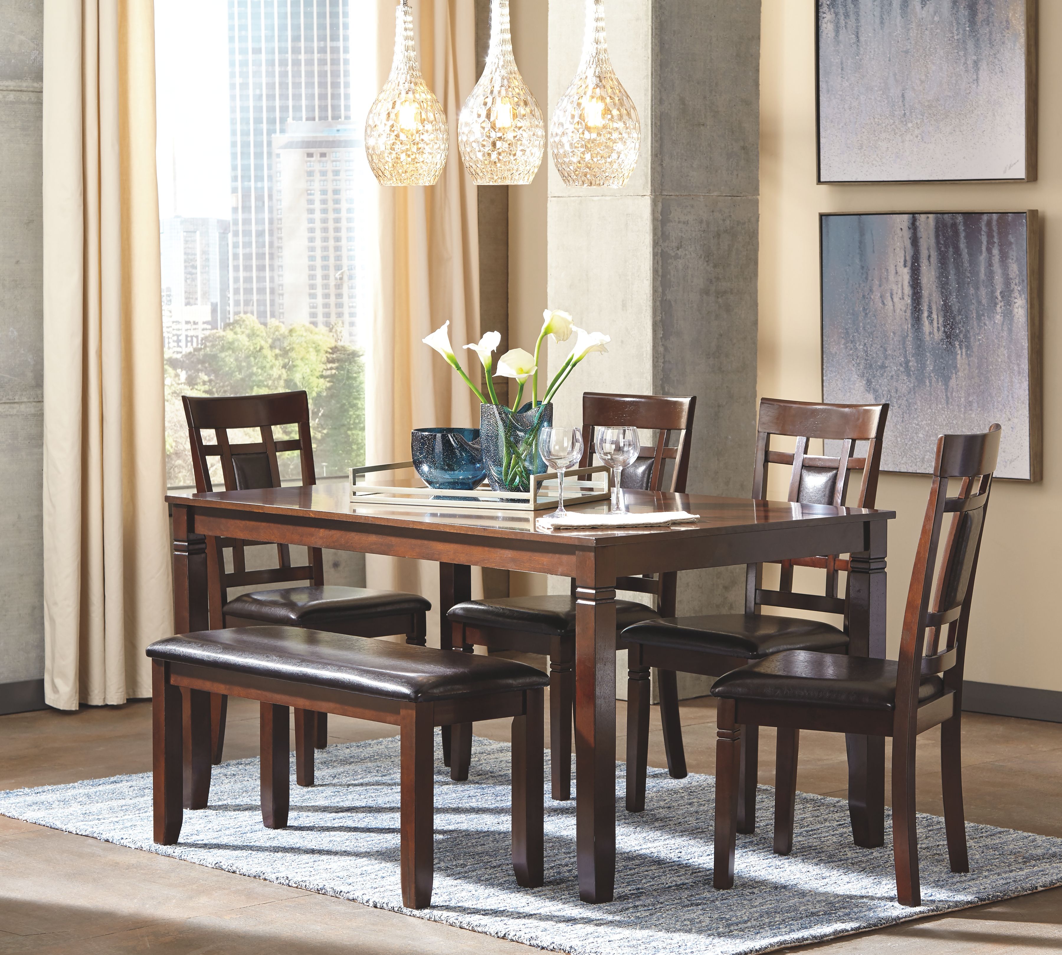 Bennox Brown Wooden Dining Table Set with 6 Chairs - Modern Kitchen & Dining Room Furniture for Family Gatherings & Dinner Parties