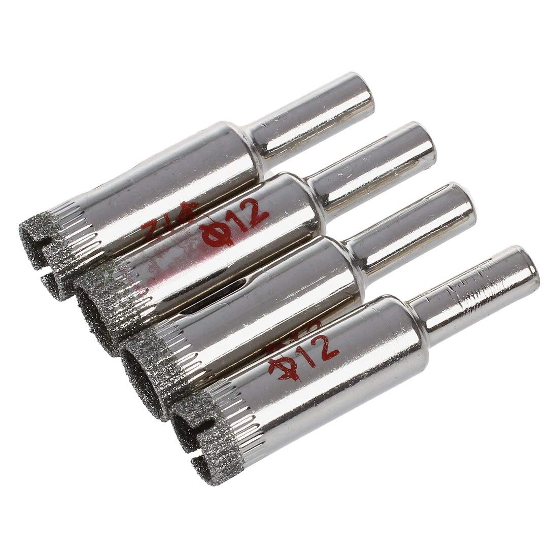 4-Piece 12mm Diamond Coated Drill Bit Set for Marble, Tile, Glass - Hole Saw Cutter Tool for DIY Projects, Home Renovation & Professional Use