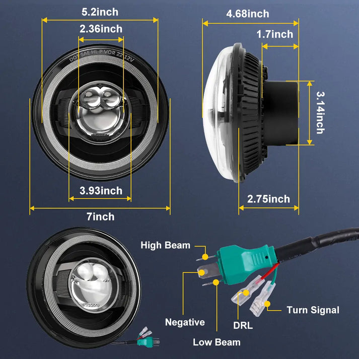7 Inch Projection LED Headlights + 4 Inch Projection LED Fog Lights Kit for Jeep Wrangler JK (2007-2018) - High Brightness Off-Road Lighting for Night Driving & Adventure
