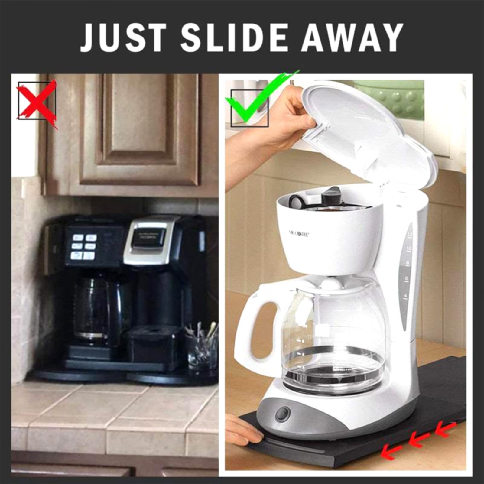 Dilwe Sliding Coffee Maker Tray - Medium Appliance Rolling Tray for Blender, Toaster & Bread Machine | Countertop Storage Organizer | Perfect for Kitchen, Breakfast Station & Small Appliance Organization