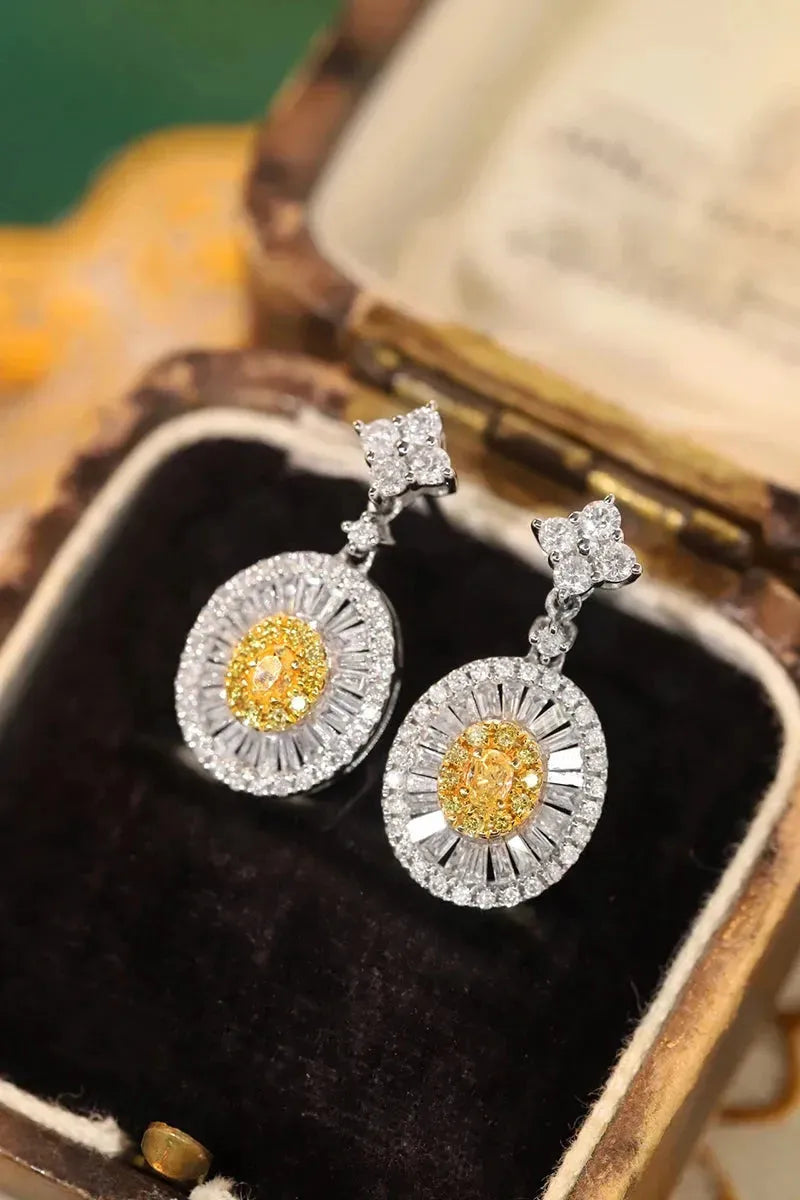 18K White Gold Oval Drop Earrings with Real Natural Yellow Diamonds | Luxury Women's Jewelry for Parties, Weddings & Special Occasions