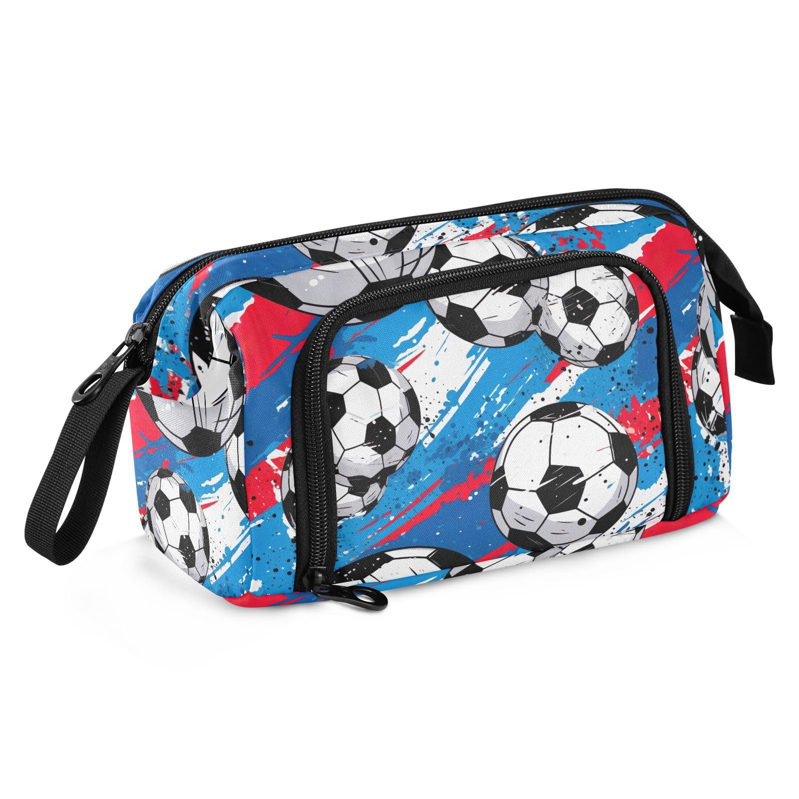 Large Capacity Aesthetic Soccer Football Pencil Case - Red & Blue Pen Bag with Multiple Compartments, Portable School Stationery Organizer for Teens, Boys, Girls & Adults | Perfect for School, Office & Travel Use