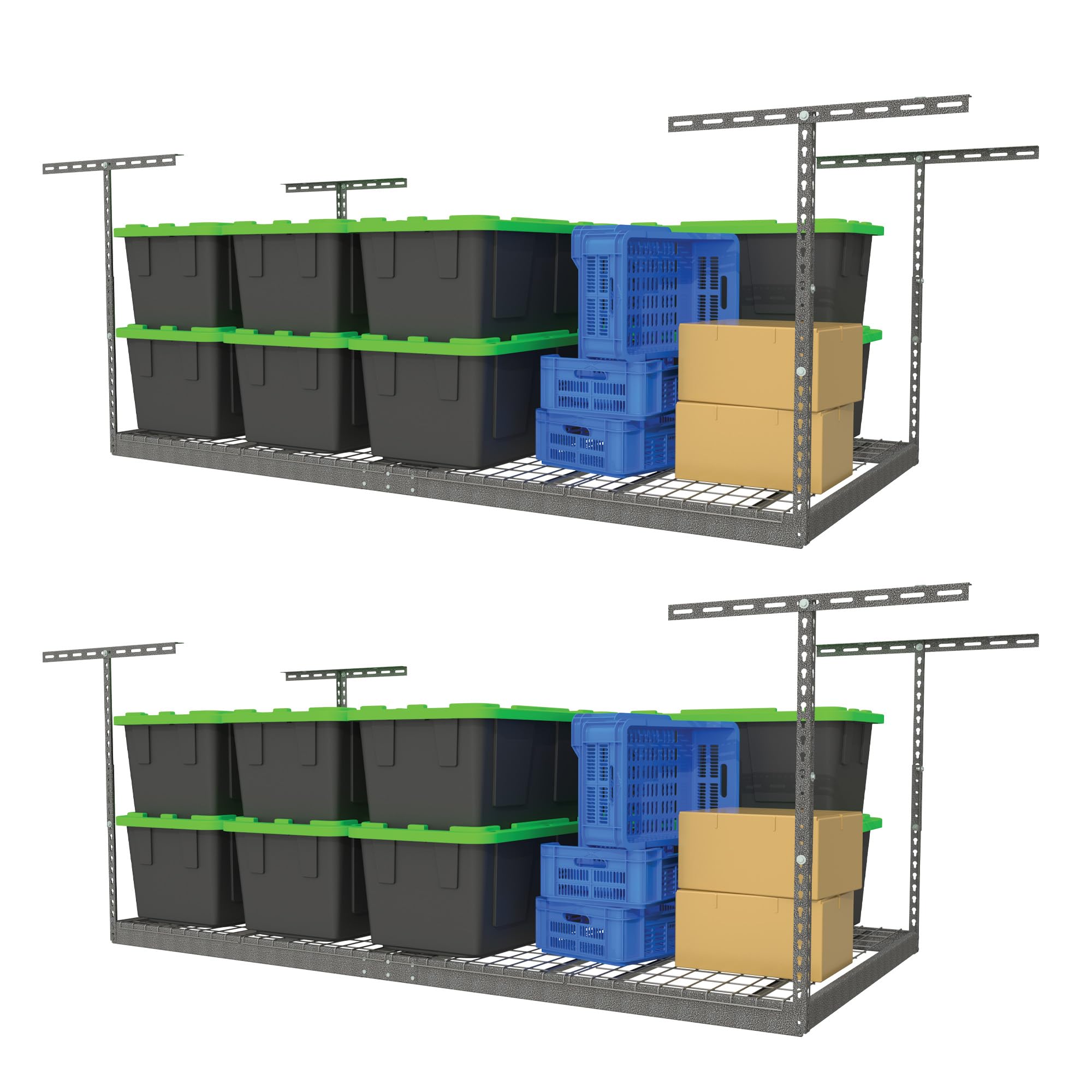 2-Pack 4x8 Overhead Garage Storage Racks - Heavy Duty Ceiling Shelving System with Adjustable Height (24