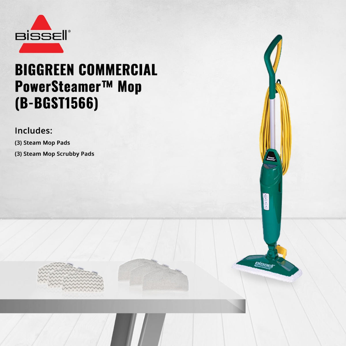 Bissell BigGreen Commercial Power Steamer Mop - Heavy Duty Hard Floor Cleaner for Tile, Vinyl & Laminate - Perfect for Homes, Offices & Commercial Spaces