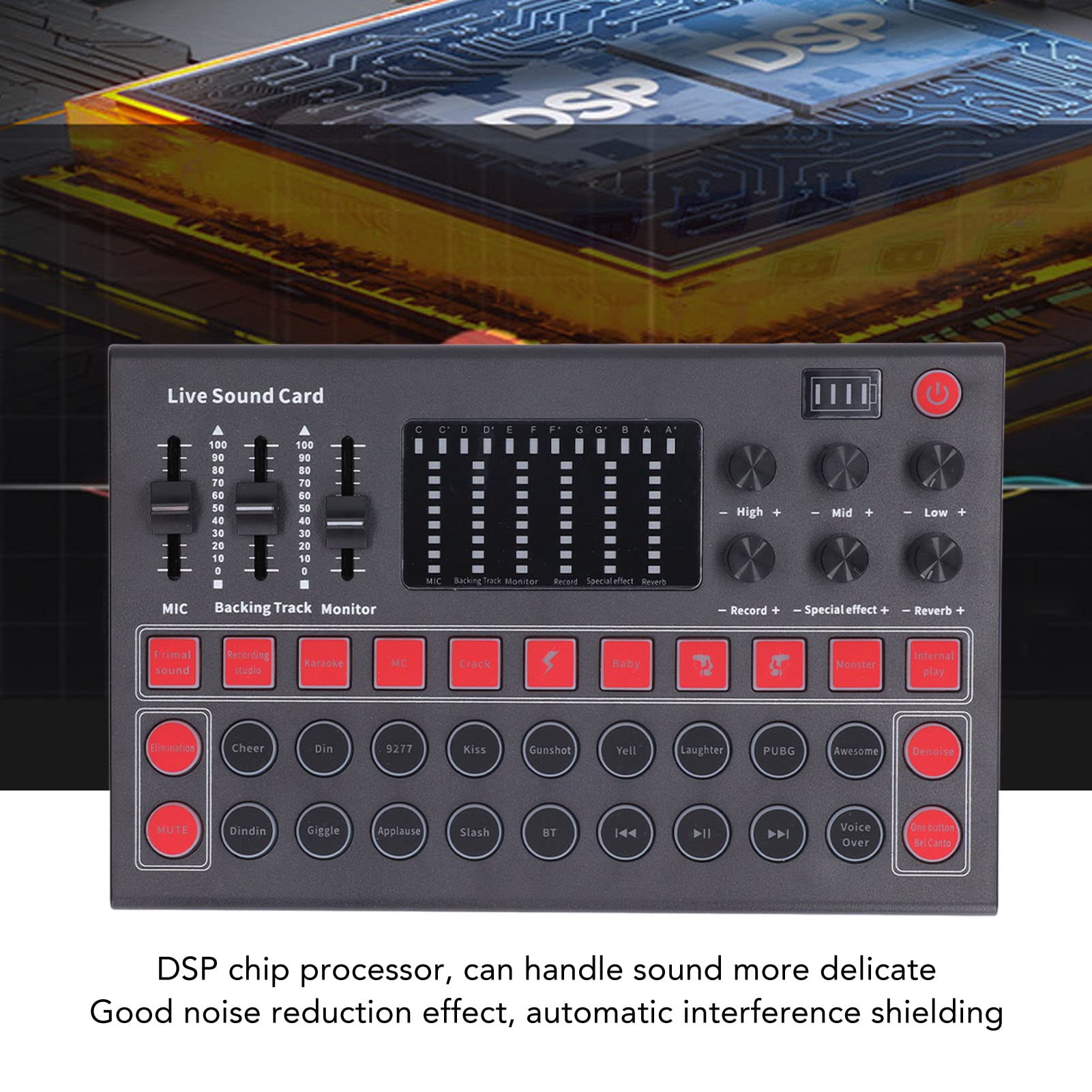 Professional Voice Changer Sound Board with LED Display - Noise Reduction, Bluetooth & Dual Channel Live Sound Card for Recording, Podcasting & Gaming (USB Audio Mixer for PC/Mac/Streaming)
