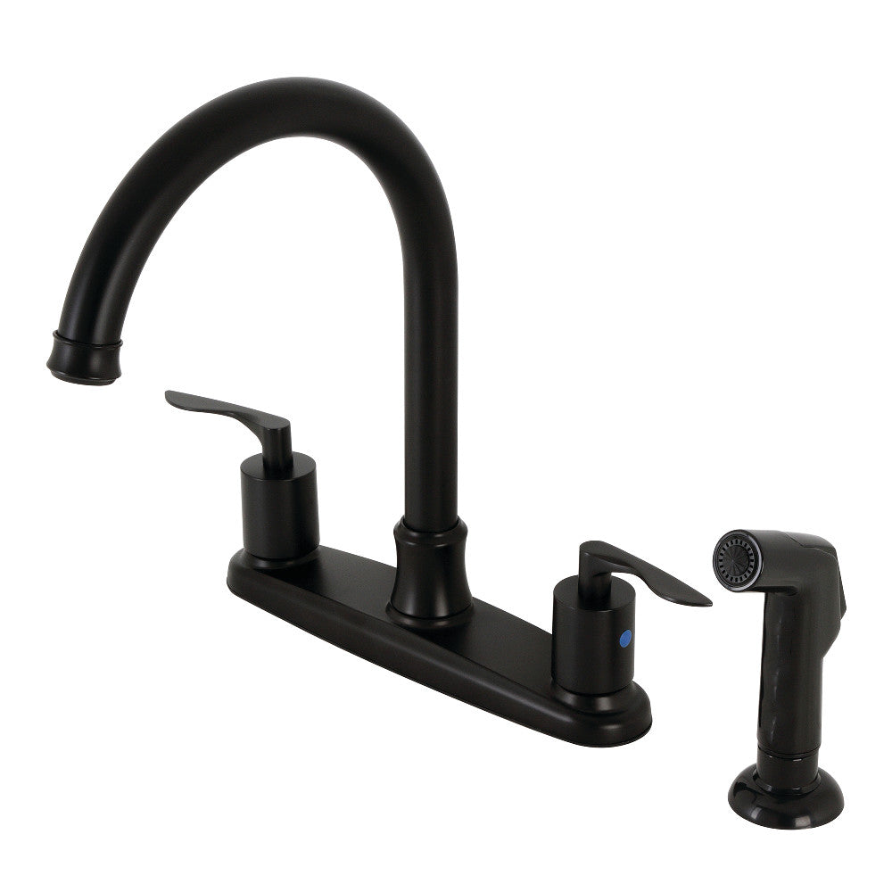 Kingston Brass FB7798SVLSP Serena Centerset Kitchen Faucet with Plastic Sprayer - High Arc Pull-Down Sprayer for Modern Kitchens, Easy Installation & Durable Finish | Perfect for Cooking, Washing Dishes & Food Prep