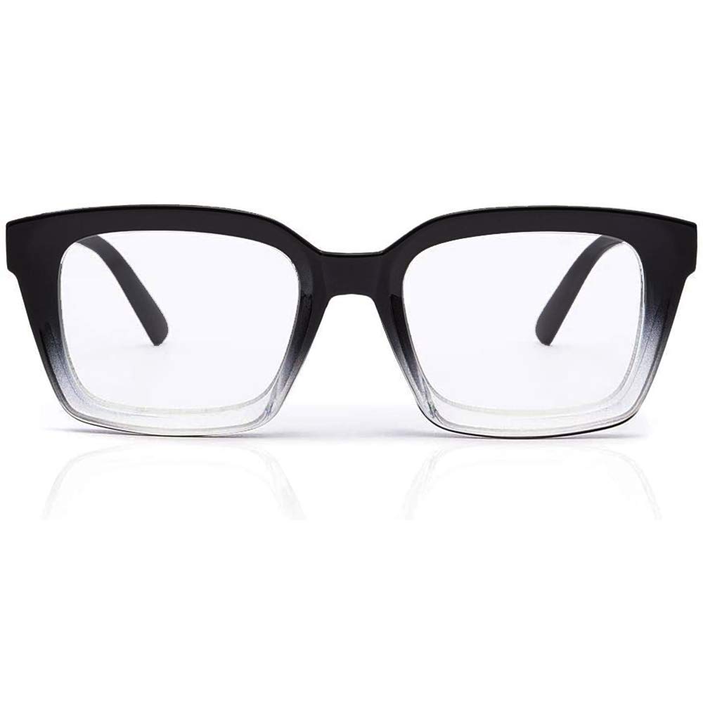 JiSoo Blue Light Blocking Reading Glasses 1.5 - Stylish Anti Eye Strain Glasses for Women & Men (Black/Transparent) - Perfect for Computer Work, Gaming & Digital Screen Use