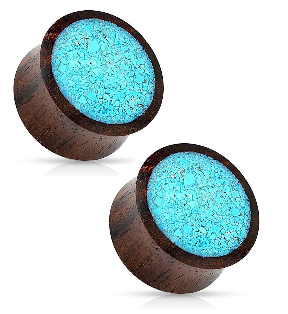 Turquoise Wood Saddle Ear Plugs - Organic Fit for Jewelry Lovers