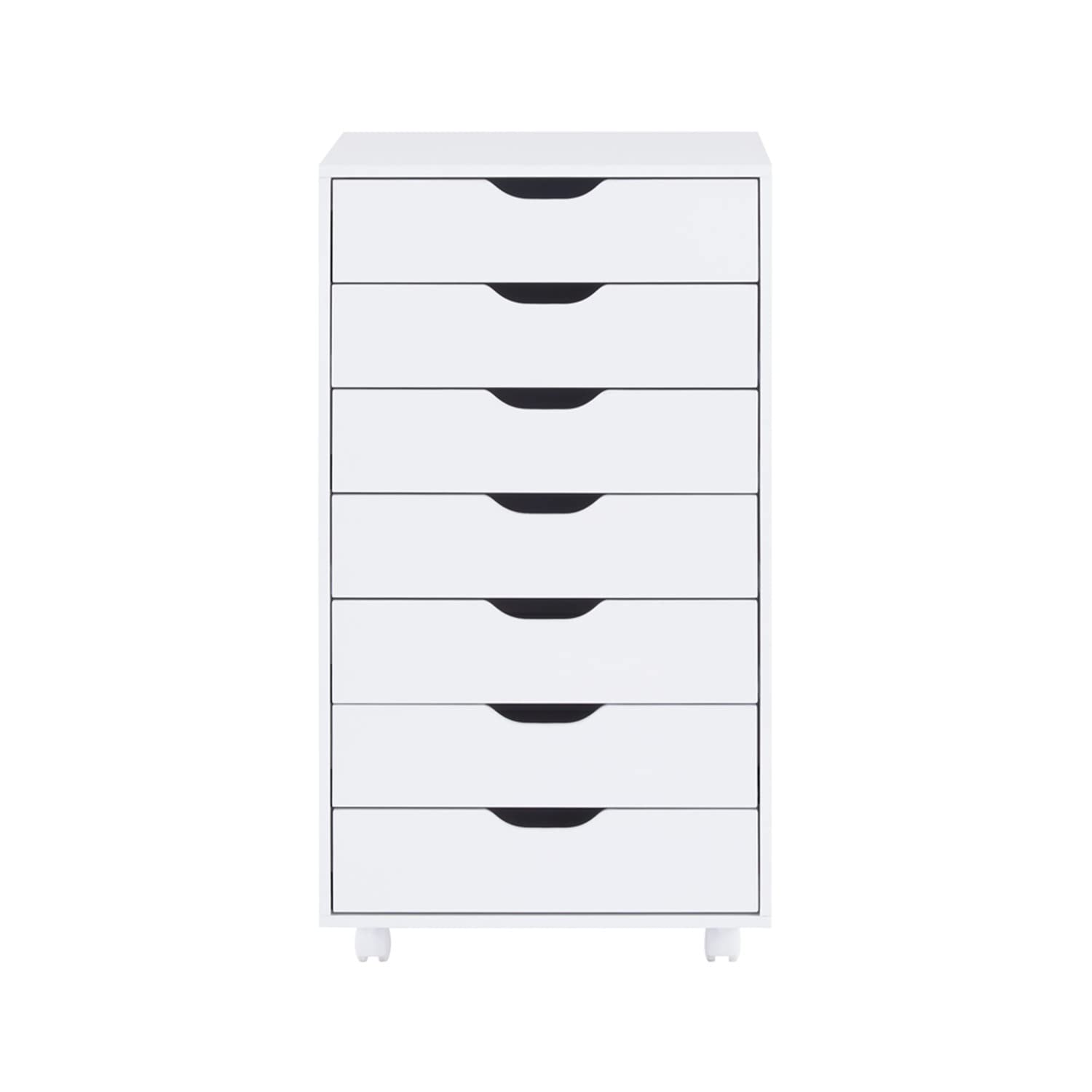 Naomi Home 7-Drawer Tall Dresser with Wheels - White, Stylish Bedroom Storage with Shelves & 180 lbs Capacity | Perfect for Closet Organization, Makeup Vanity & Small Space Living