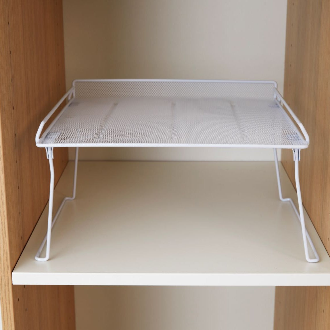 Foldable Stackable Mesh Shelf Organizer - White Medium Size for Closet, Pantry, or Bathroom Storage