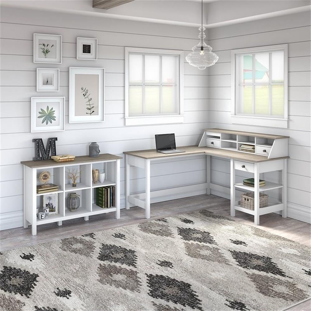 UrbanPro 60 Inch White L-Shaped Wooden Desk with Built-in Organizer & 6-Cube Bookcase - Perfect for Home Office, Gaming Setup & Small Space Workstations