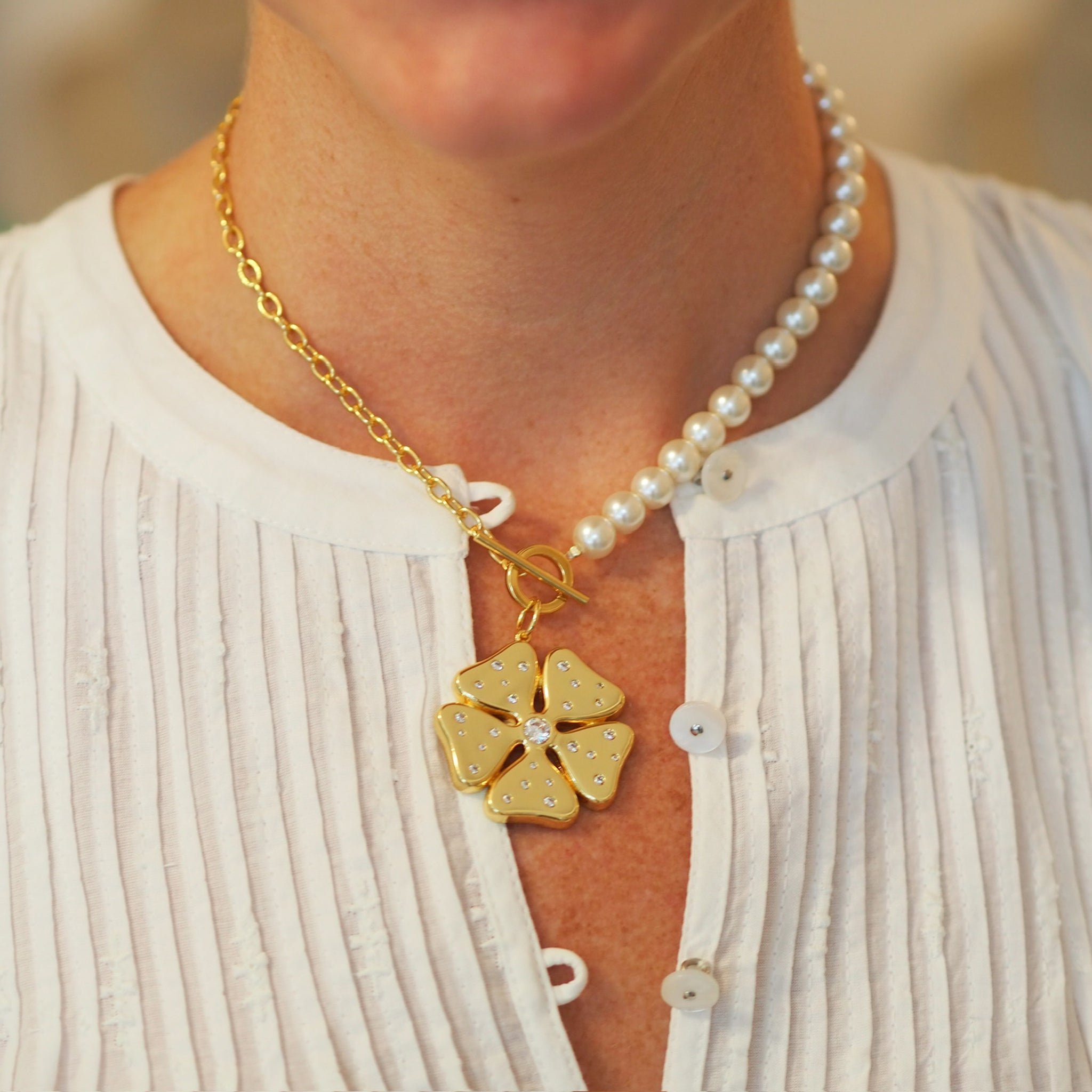 Goldbug Collection Half & Half Toggle Necklace - 14K Gold Plated Dainty Layering Chain Jewelry for Women, Perfect for Everyday Wear & Gift Giving