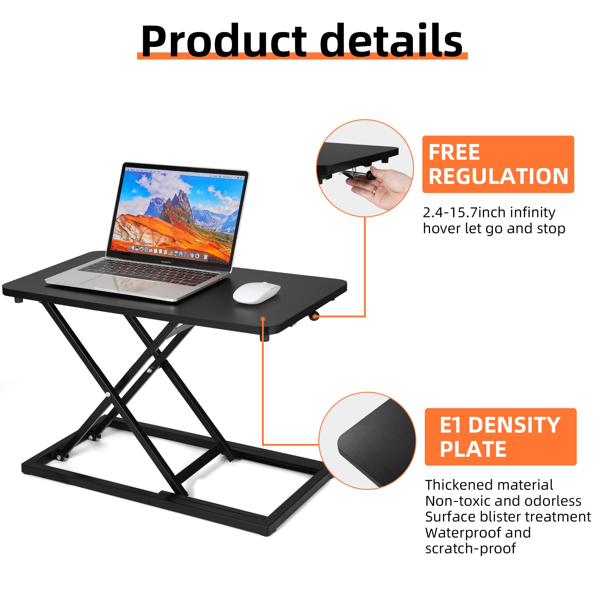 Blueus Height Adjustable Standing Desk Converter - Ergonomic Riser for Home & Office Workspace - Perfect for Computer, Laptop, Monitor Setup