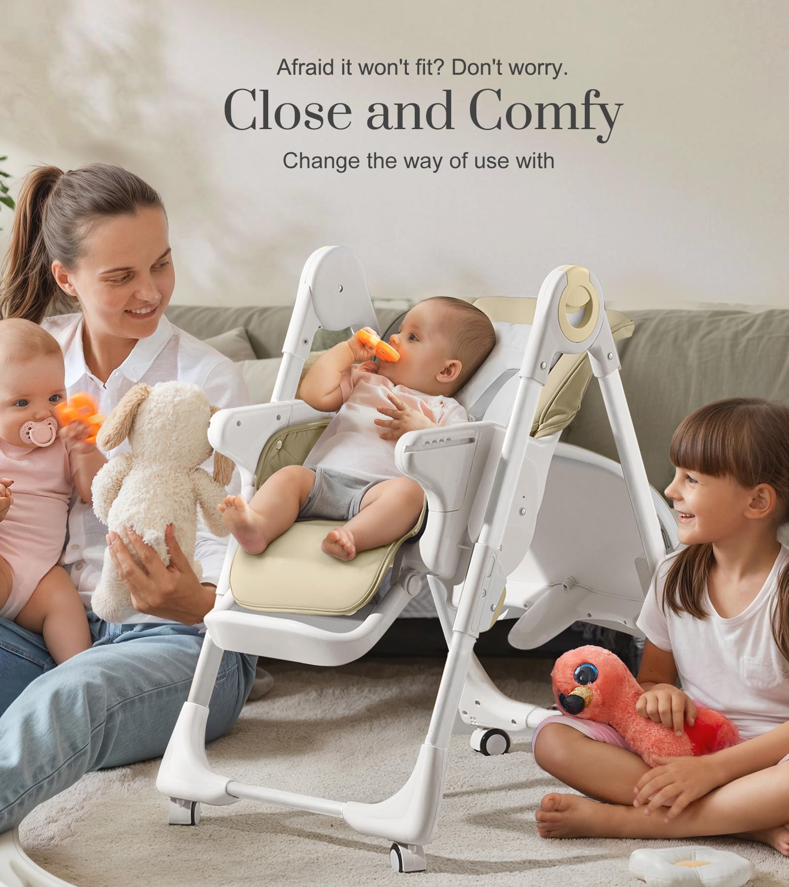 Convertible High Chair for Babies & Toddlers - Adjustable Height, Removable Tray, Reclining Backrest & Footrest - Portable Dining Chair with Locking Wheels - Perfect for Home, Restaurant & Travel Use