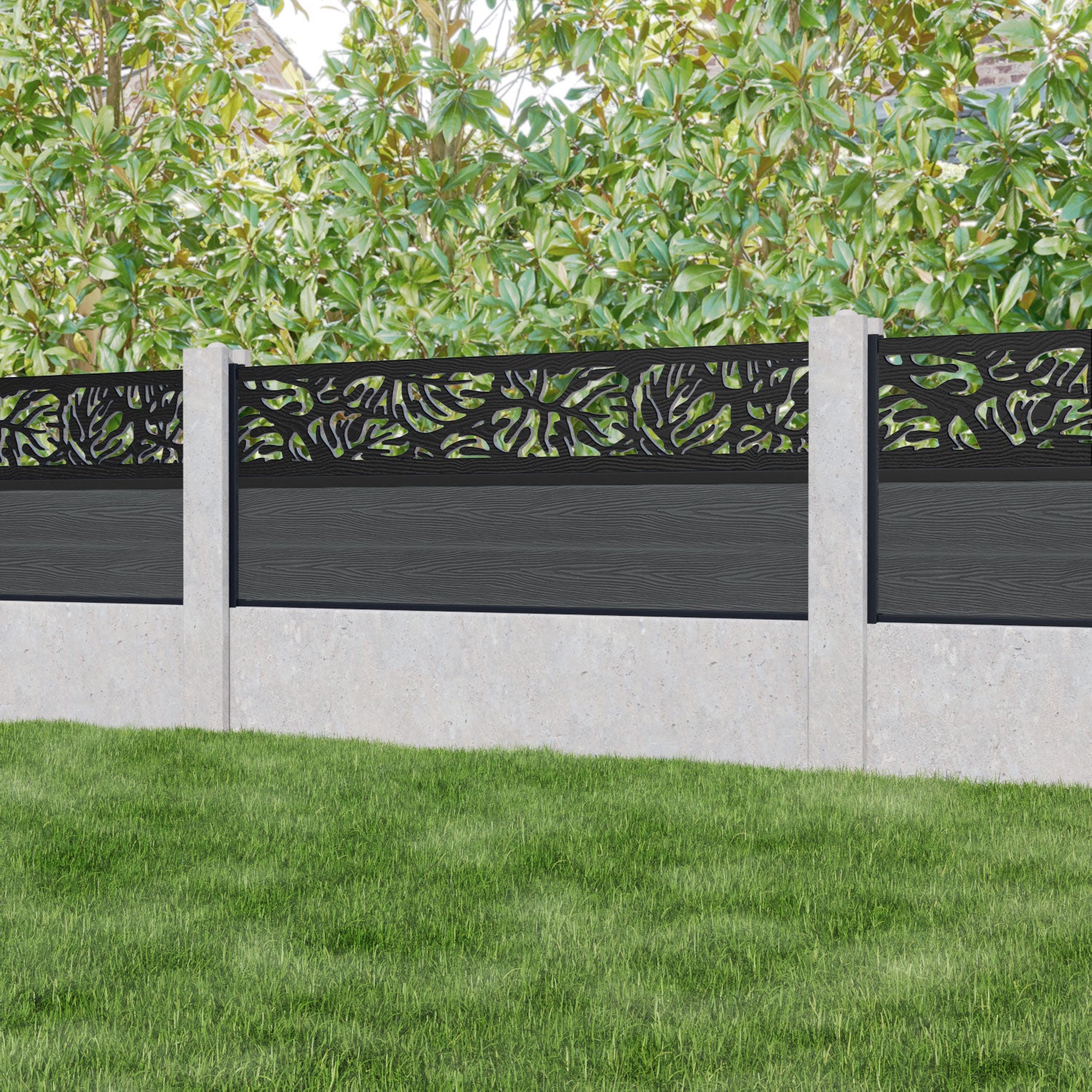 Classic Dark Grey Botanic Fence Panel for Existing Concrete Posts - Perfect for Garden Privacy, Backyard Landscaping, and Outdoor Decor