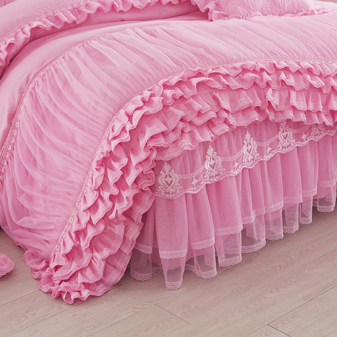 Princess Lace Bedding Set for Girls - Dreamy Red Ruffle Duvet Cover with Bedskirt - Twin, Full & Queen Size - Perfect for Kids' Bedroom Decor & Sleepover Parties