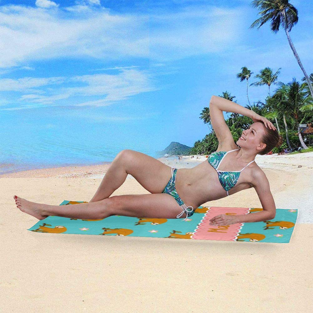 Personalized Sloth & Flower Beach Towels with Name - Custom Microfiber Towel for Adults, Kids, Women & Men - 60x30 Inches - Perfect for Travel, Beach, Pool, Bathroom & Summer Gifts